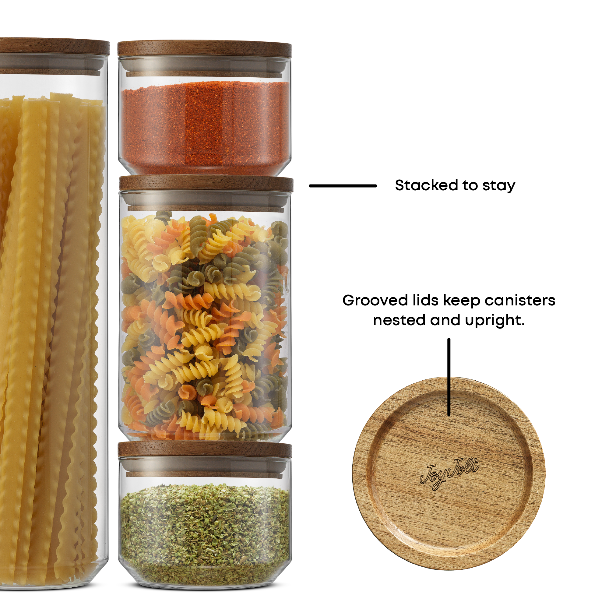 joyjolt-holden-7-piece-stackable-glass-canister-set-with-acacia-wood-lids image 6