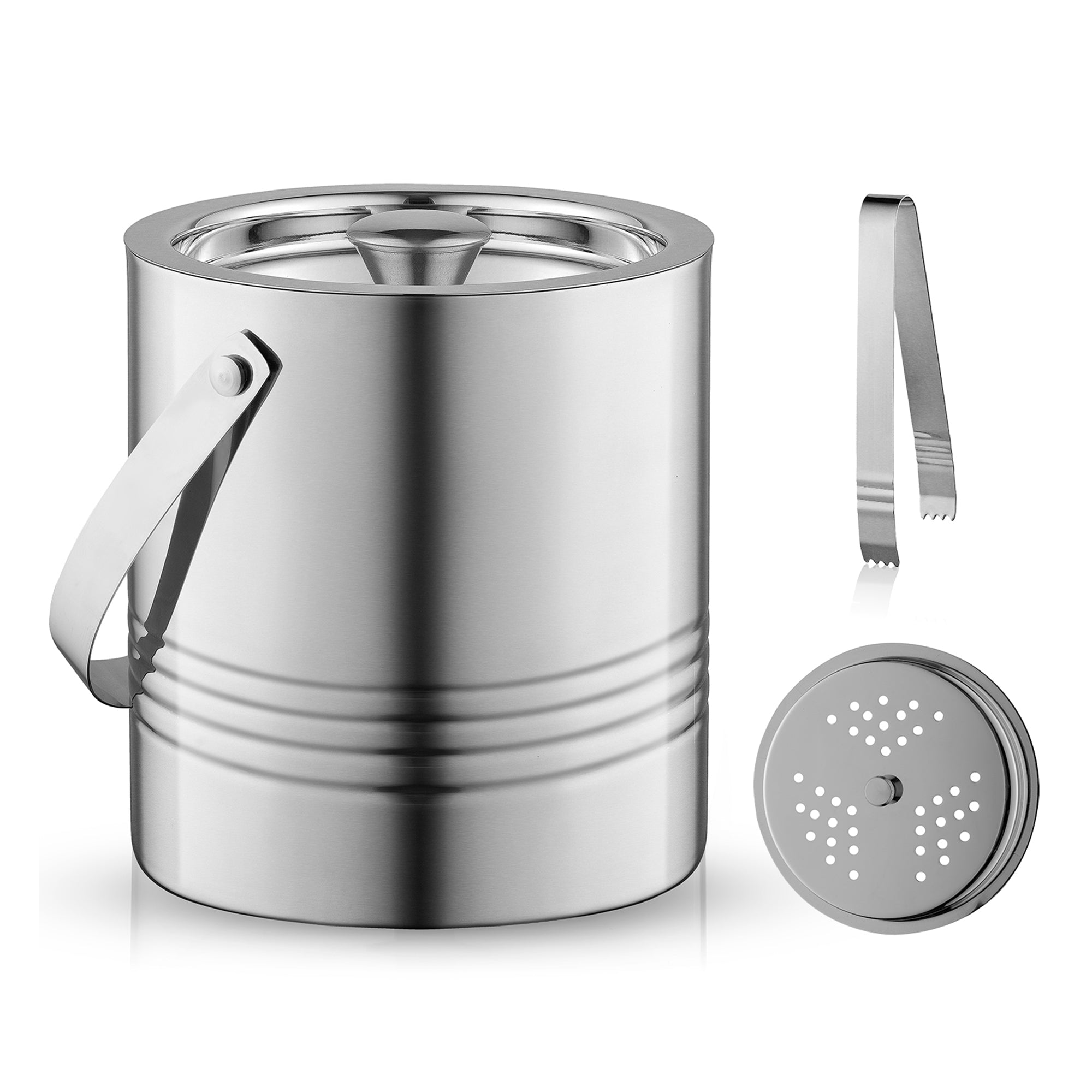 joyjolt-3l-stainless-steel-ice-bucket-with-strainer-and-tongs image 2