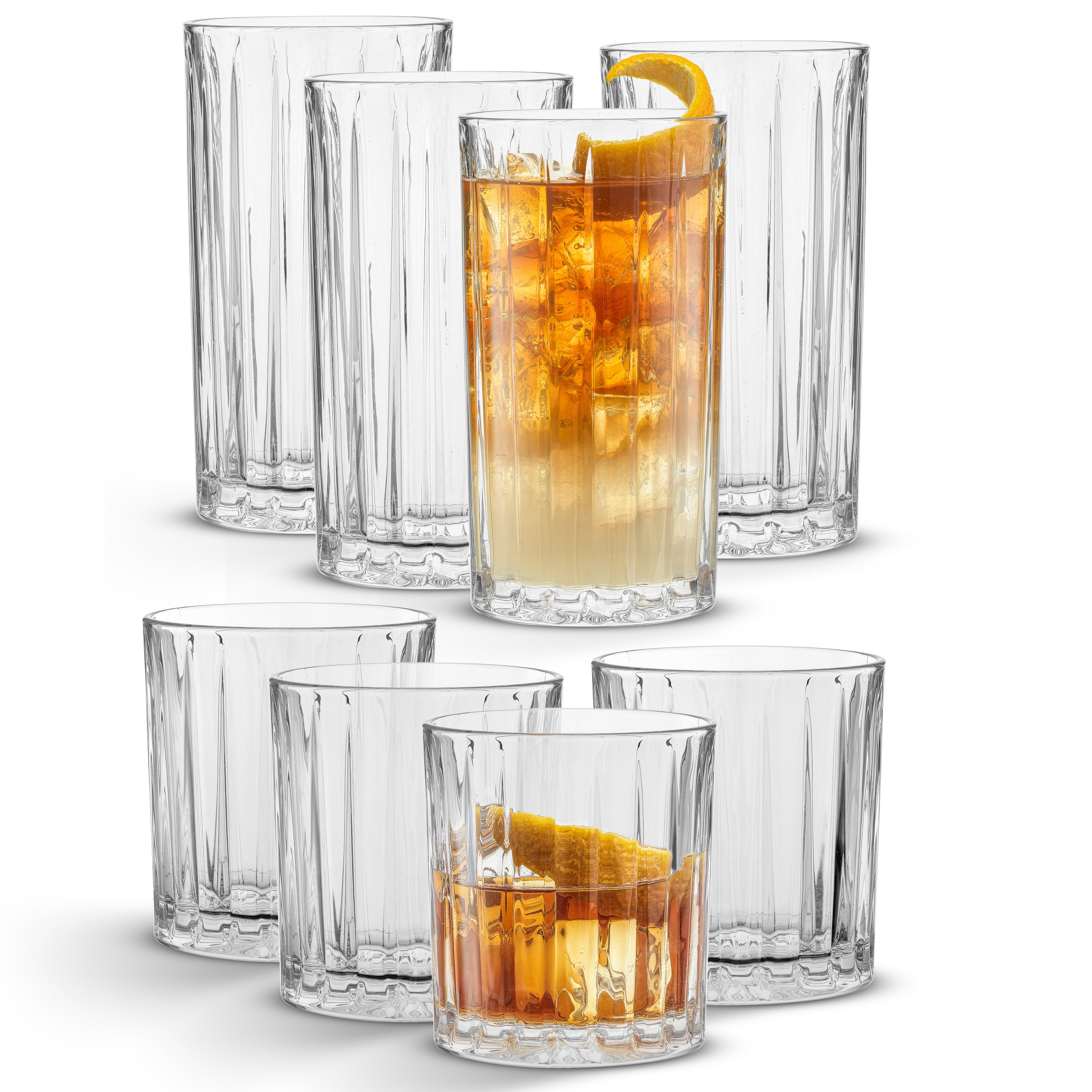 joyjolt-alina-ribbed-glass-drinkware-set-8-pieces-4-highball-4-double-old-fashio image 1