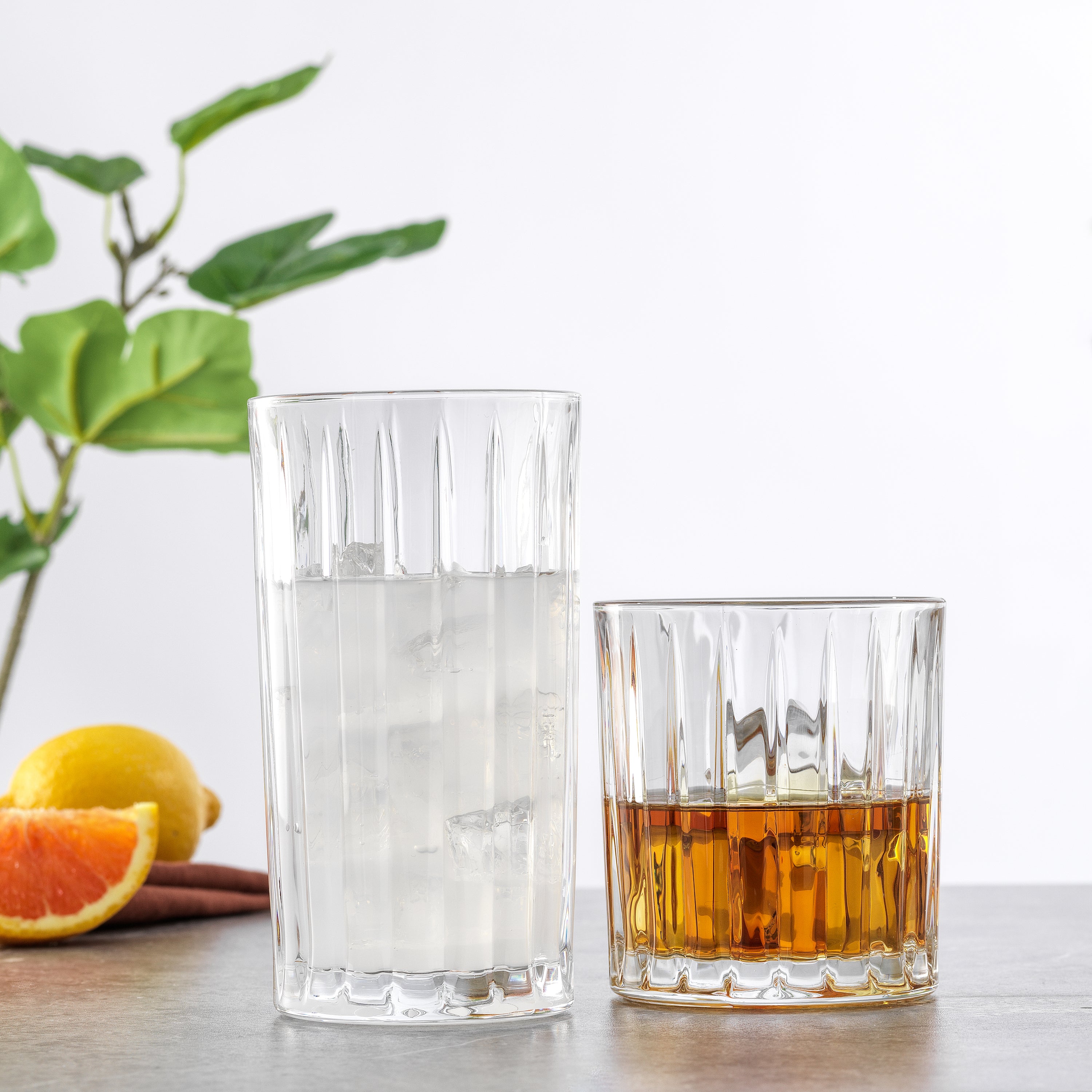 joyjolt-alina-ribbed-glass-drinkware-set-8-pieces-4-highball-4-double-old-fashio image 2