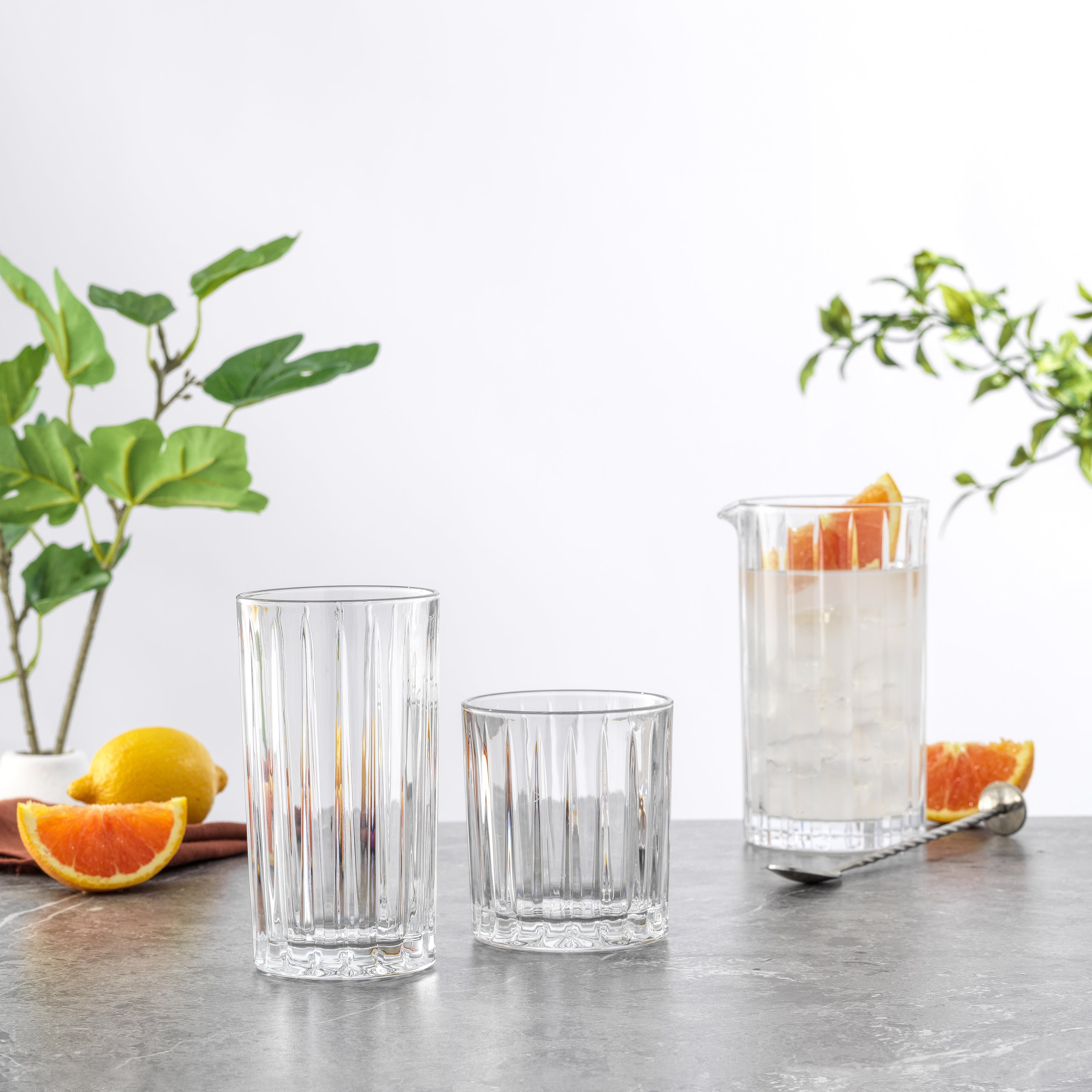 joyjolt-alina-ribbed-glass-drinkware-set-8-pieces-4-highball-4-double-old-fashio image 4