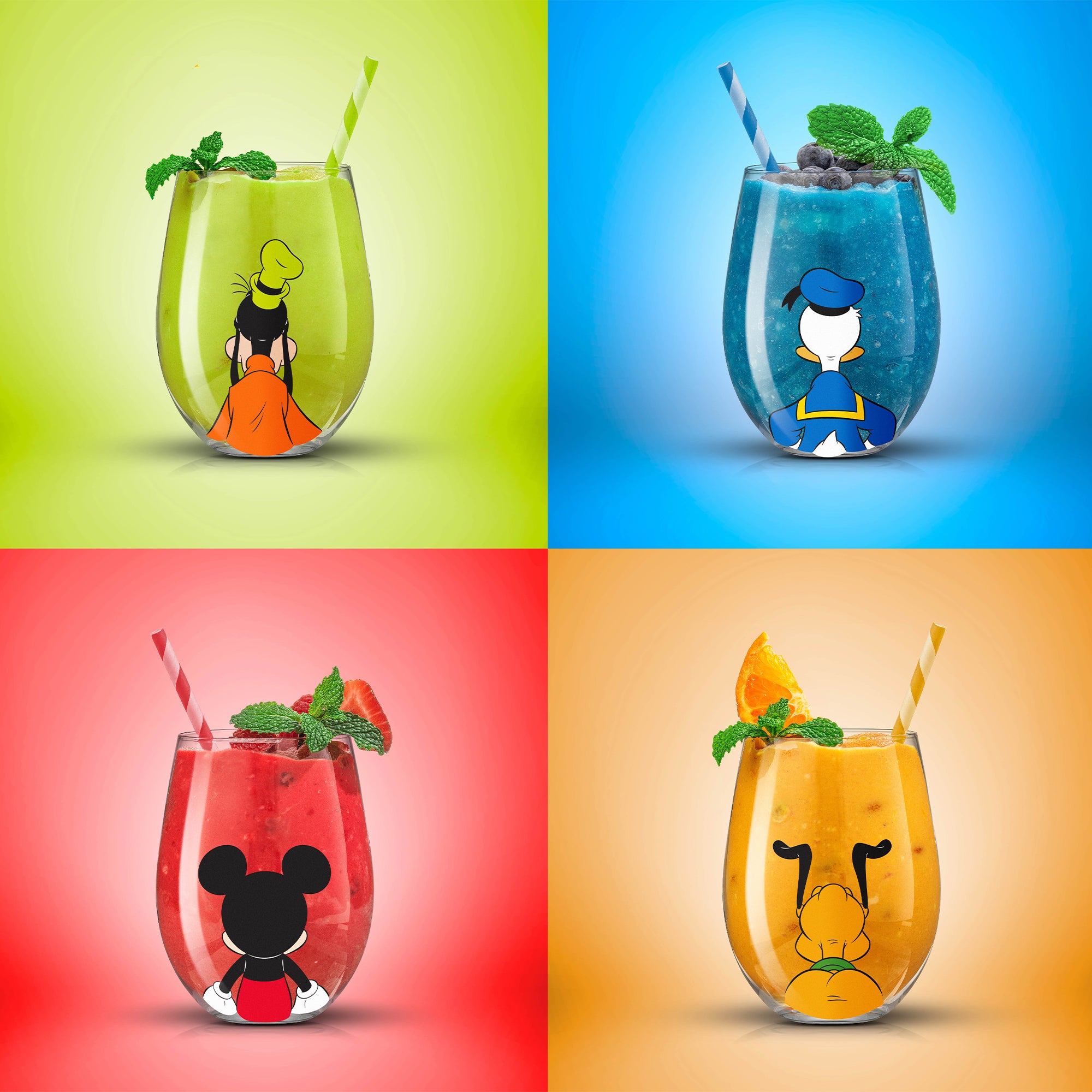 joyjolt-disney-mickey-mouse-friends-stemless-glasses-set-of-4-14-5-oz-lead-free- image 2