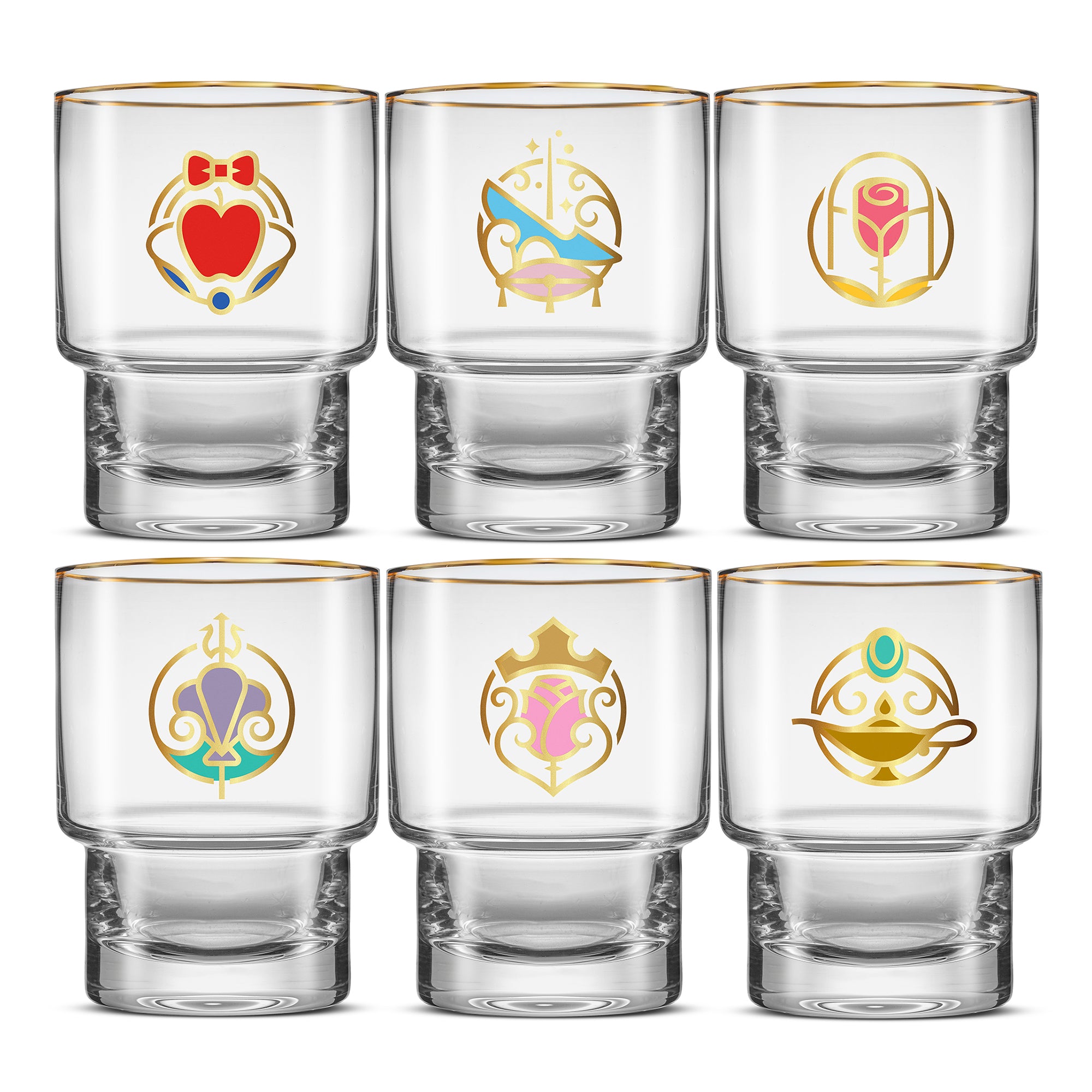 joyjolt-disney-princess-iconic-short-drinking-glasses-set-of-6-10-oz-borosilicat image 1