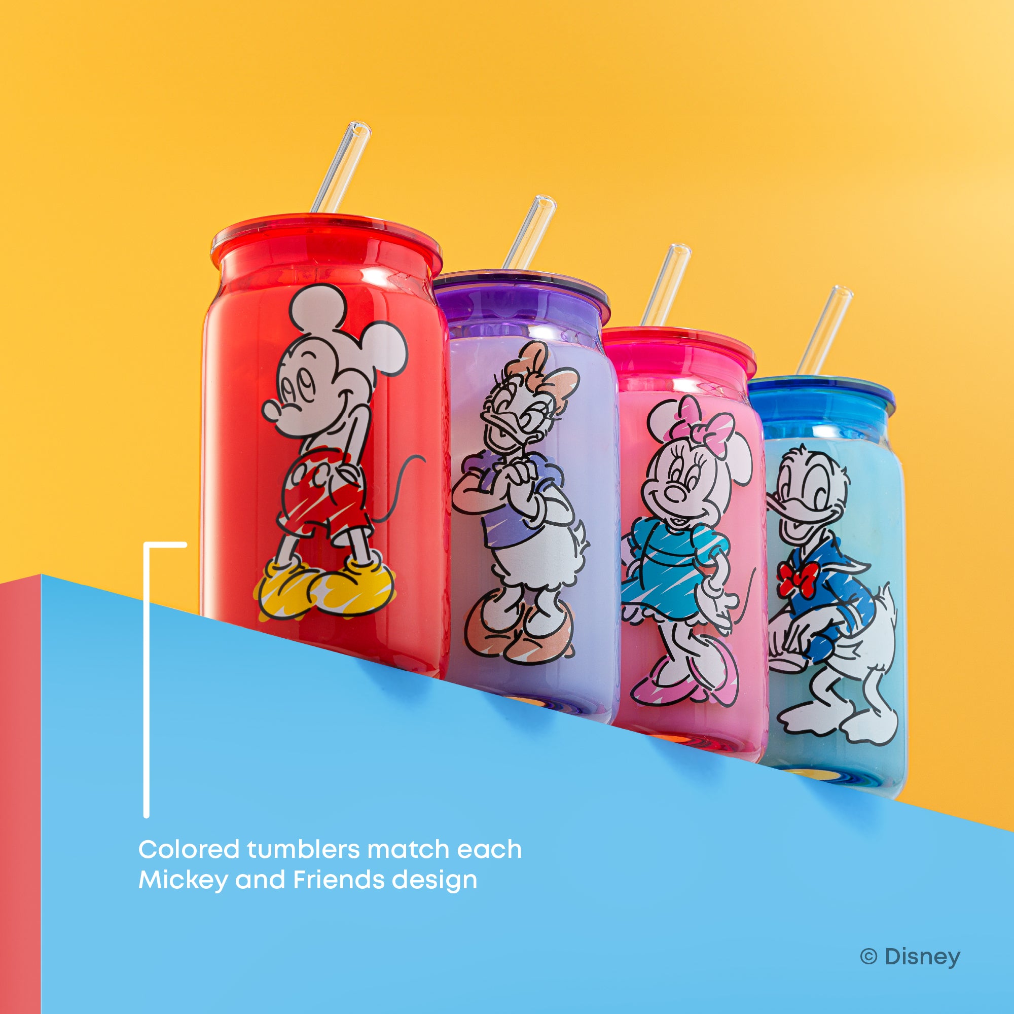 joyjolt-disney-mickey-mouse-friends-color-sketch-tumbler-glasses-with-lids-set-o image 3