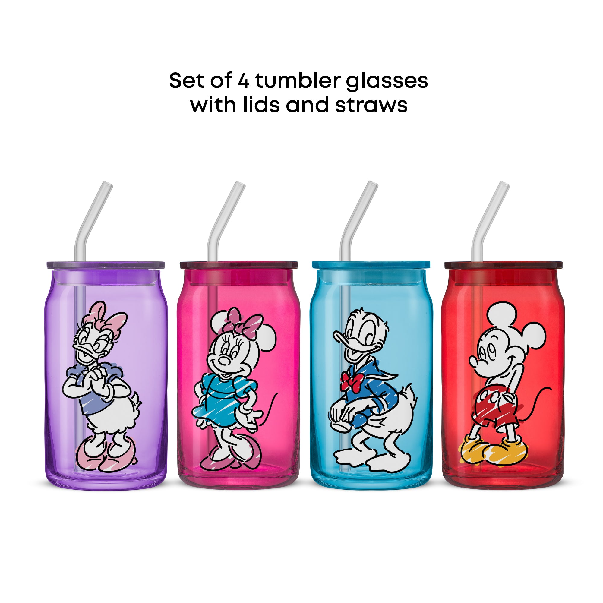 joyjolt-disney-mickey-mouse-friends-color-sketch-tumbler-glasses-with-lids-set-o image 5