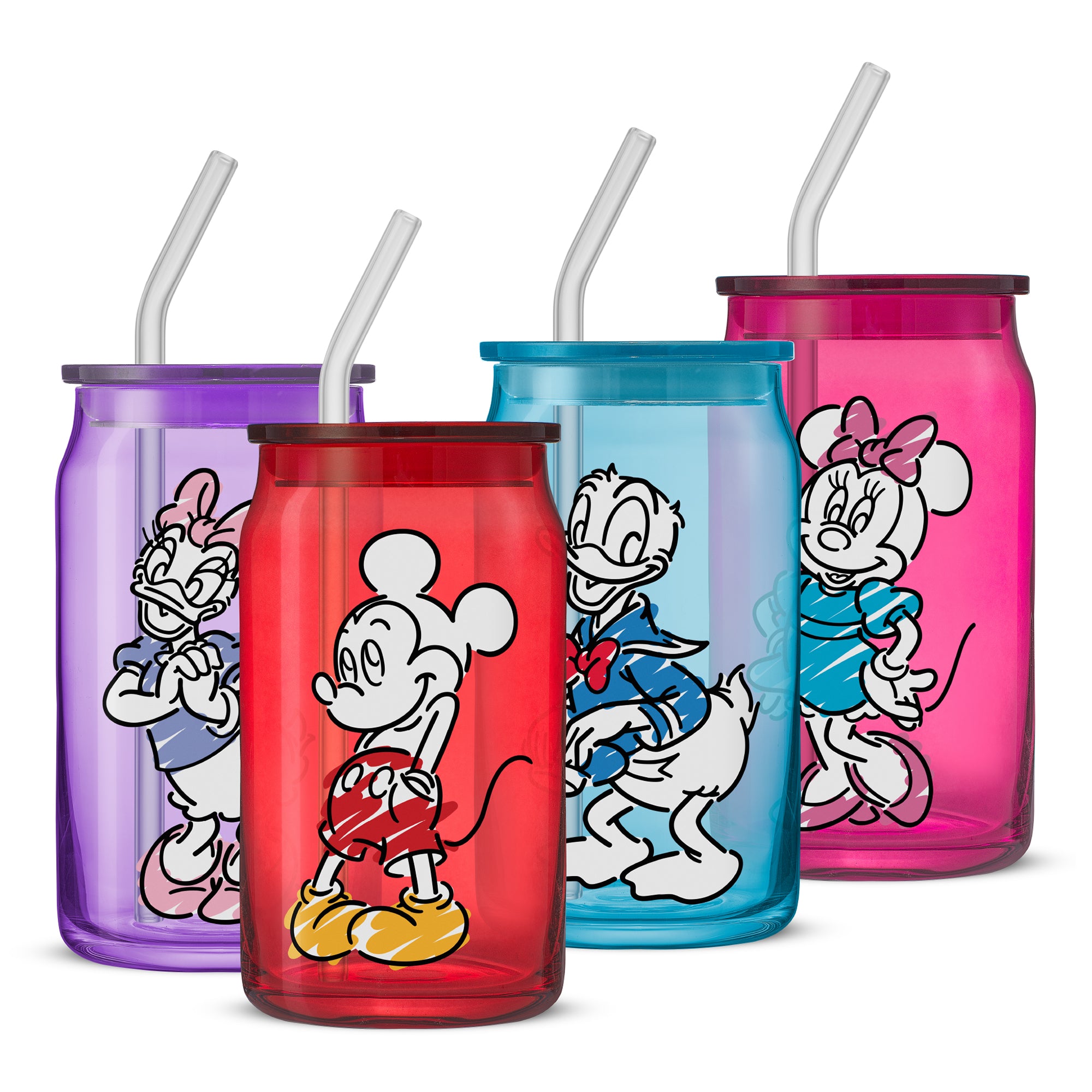 joyjolt-disney-mickey-mouse-friends-color-sketch-tumbler-glasses-with-lids-set-o image 1
