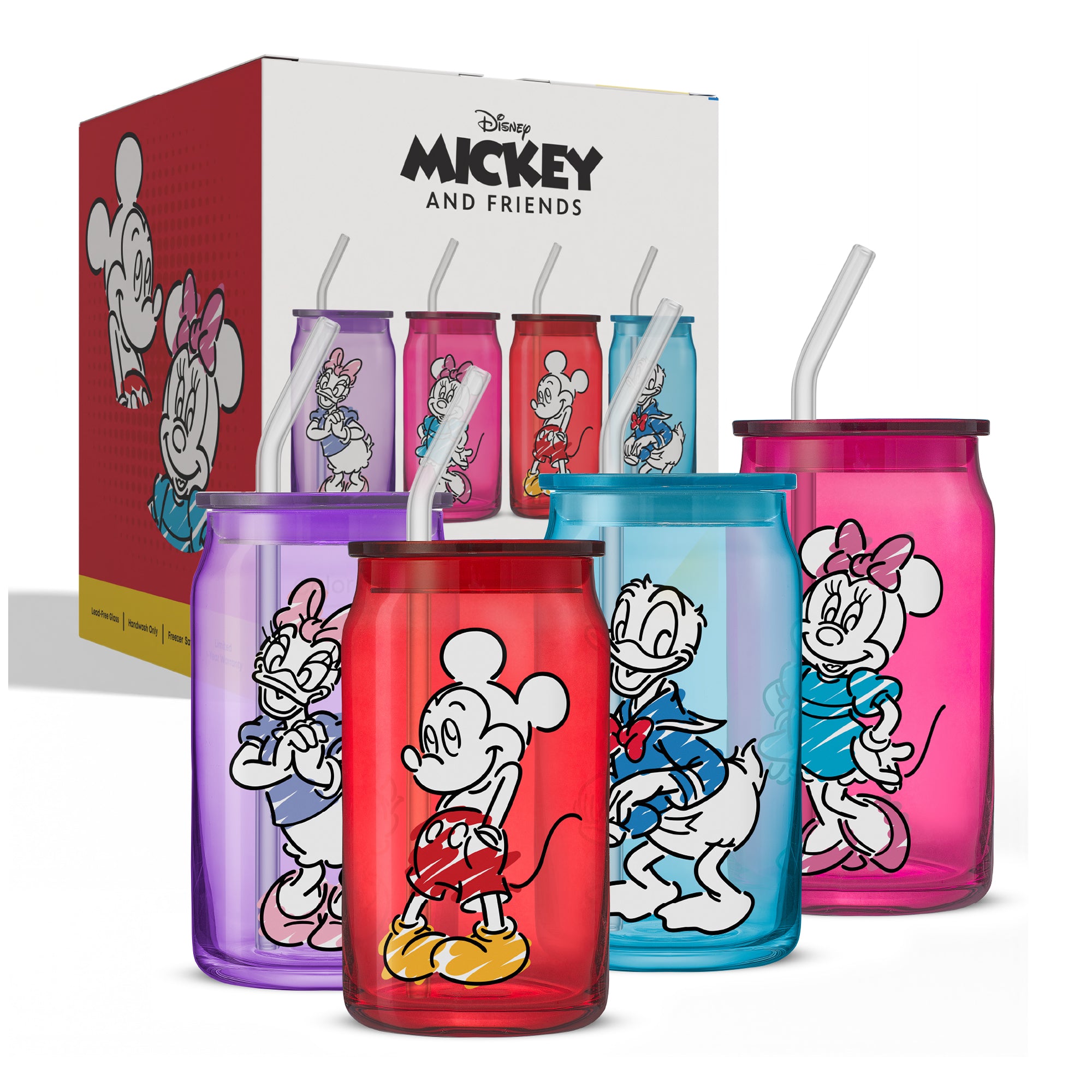 joyjolt-disney-mickey-mouse-friends-color-sketch-tumbler-glasses-with-lids-set-o image 8