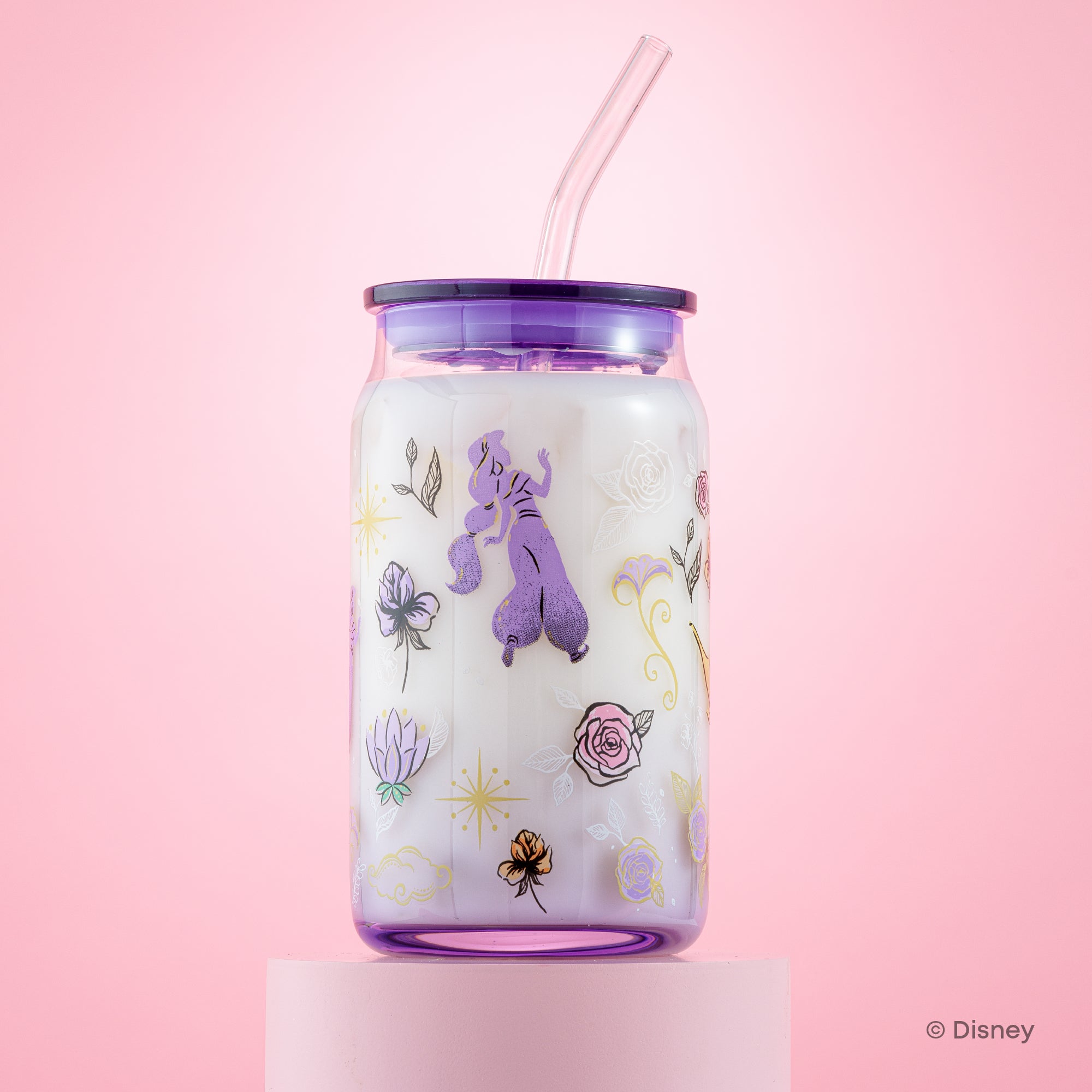 joyjolt-disney-princess-icon-tumbler-glasses-with-lids-and-straws-set-of-4 image 2