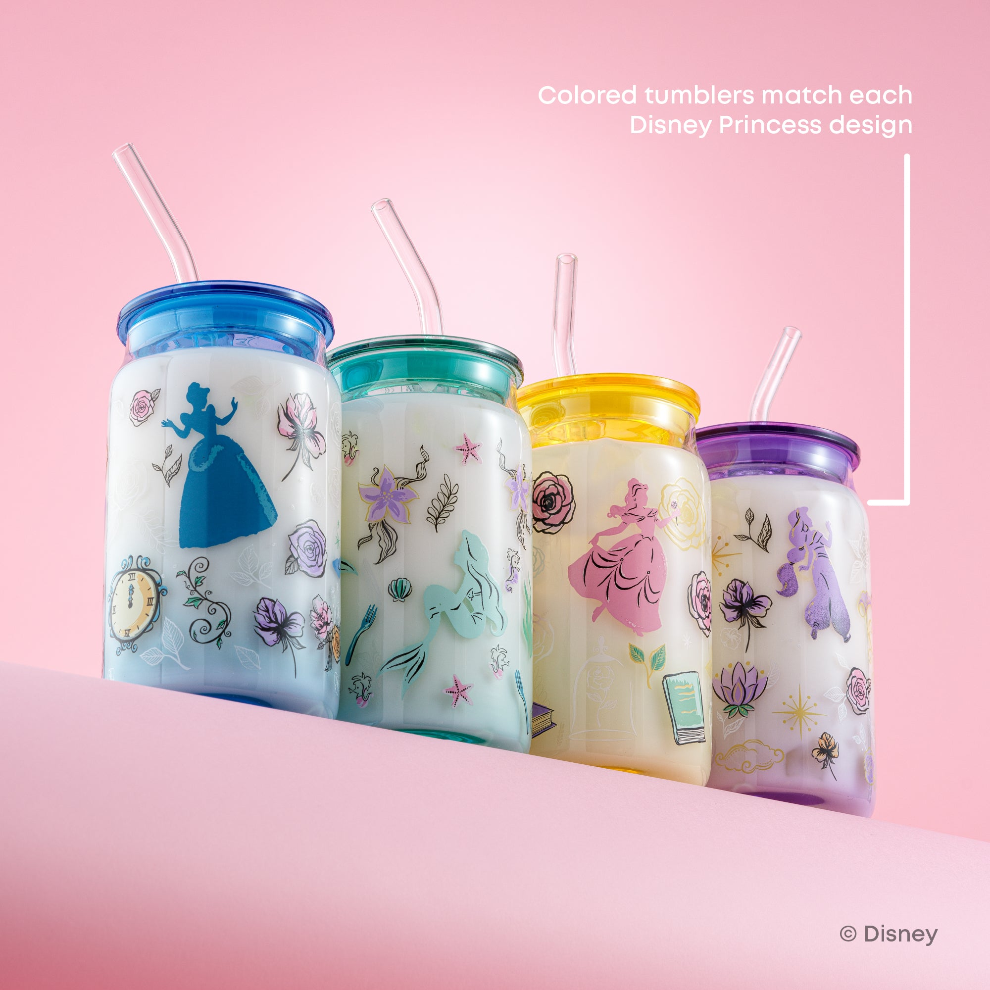 joyjolt-disney-princess-icon-tumbler-glasses-with-lids-and-straws-set-of-4 image 3