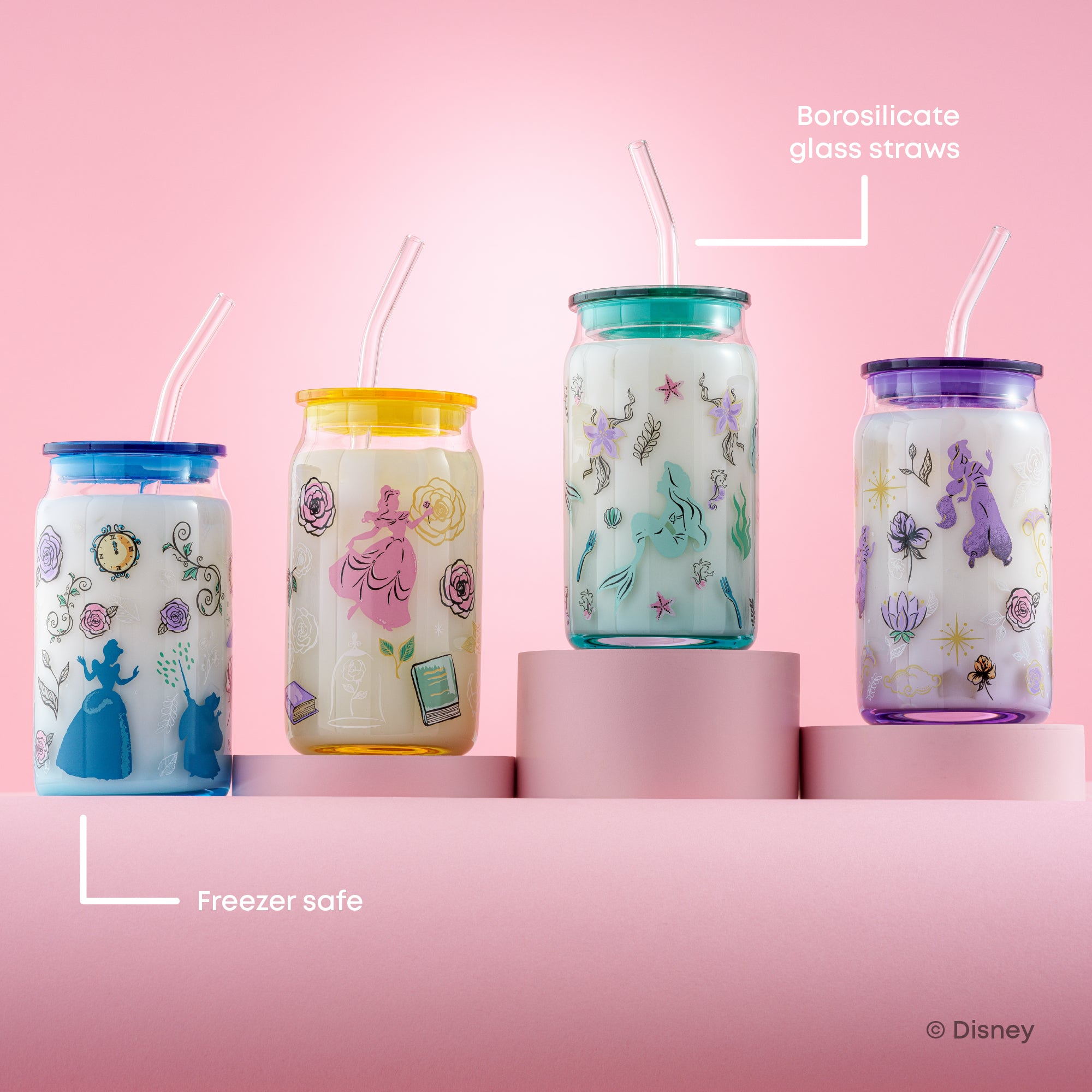joyjolt-disney-princess-icon-tumbler-glasses-with-lids-and-straws-set-of-4 image 4