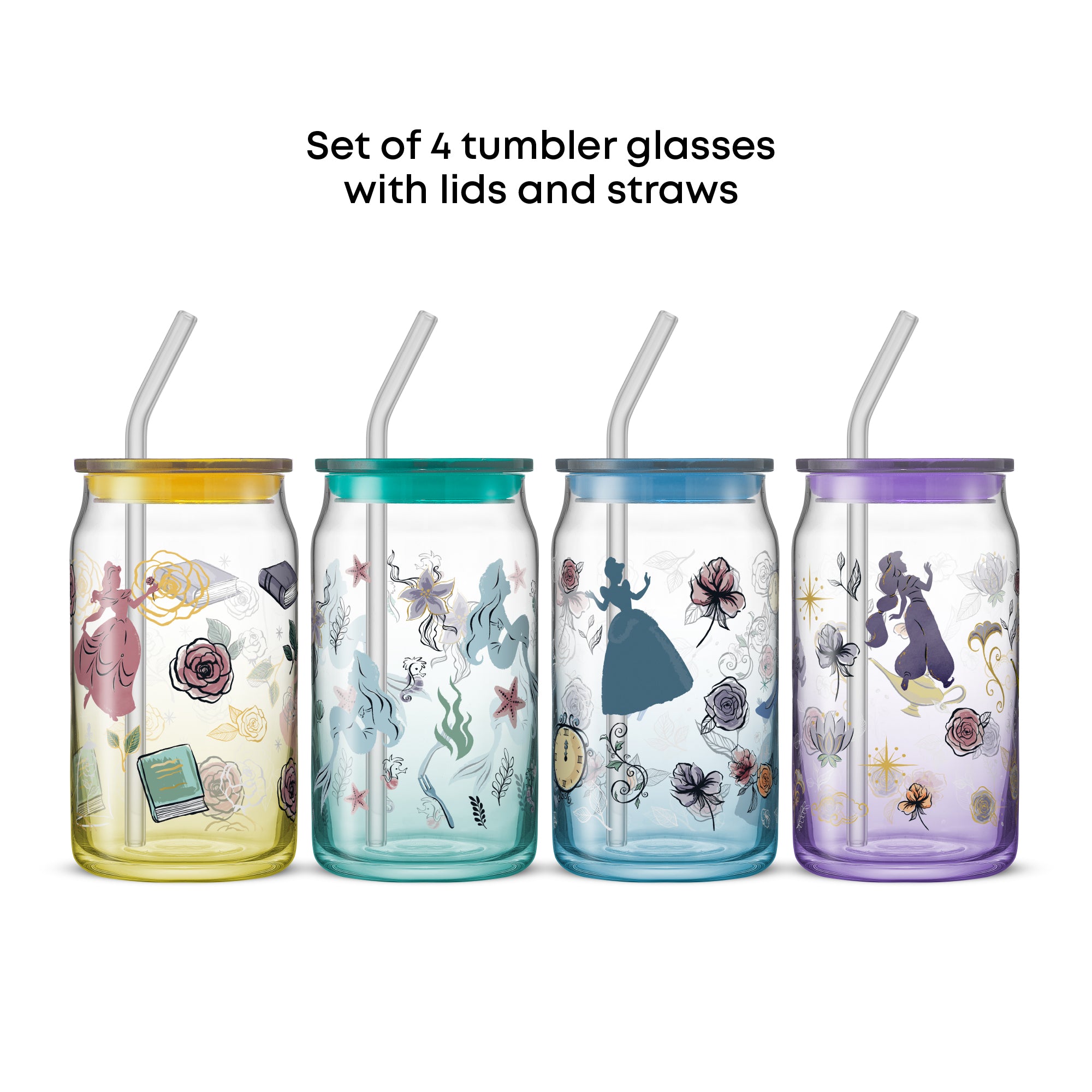 joyjolt-disney-princess-icon-tumbler-glasses-with-lids-and-straws-set-of-4 image 5