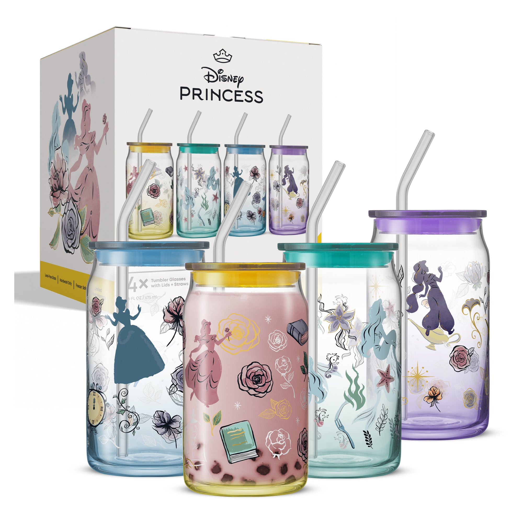 joyjolt-disney-princess-icon-tumbler-glasses-with-lids-and-straws-set-of-4 image 8