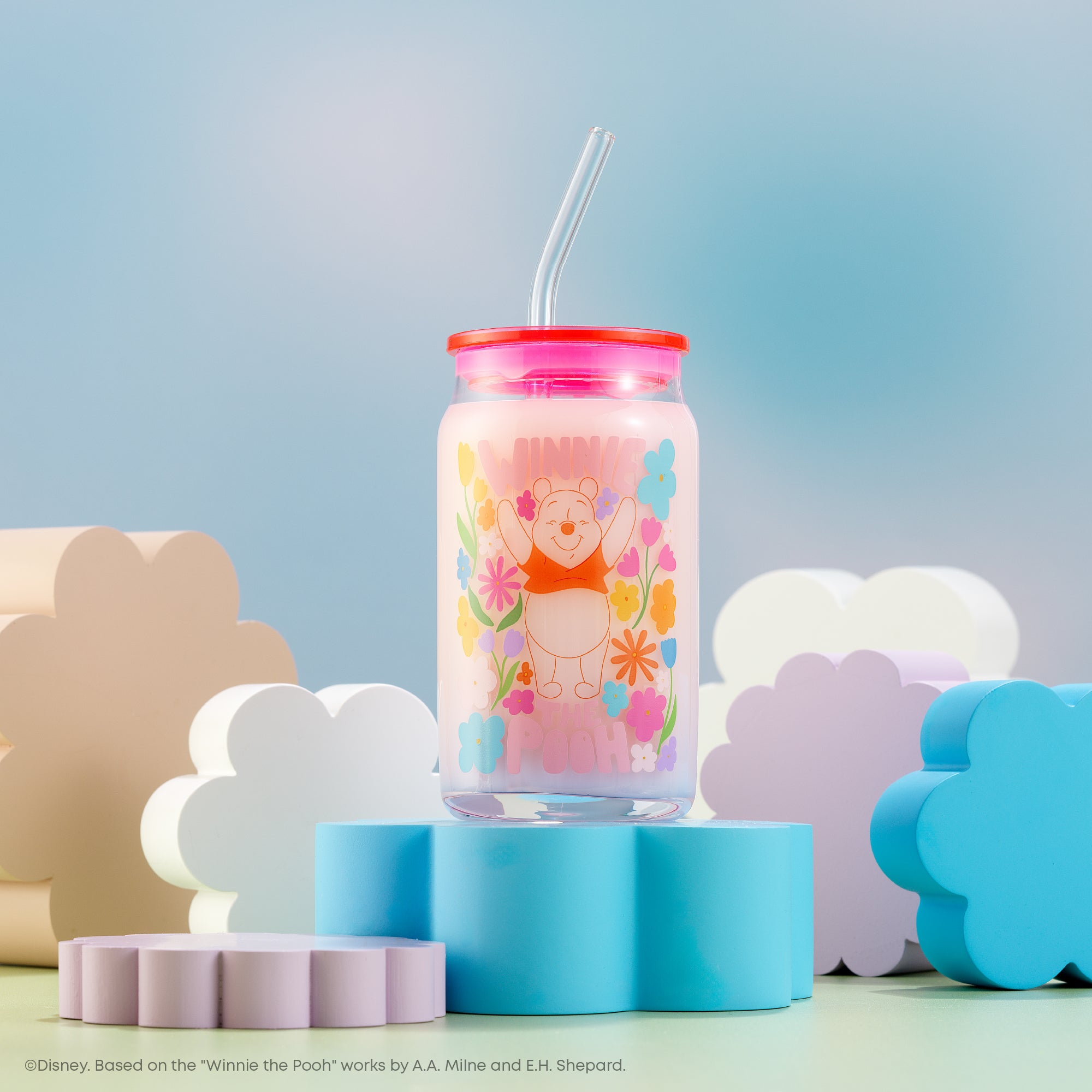joyjolt-disney-winnie-the-pooh-friends-flower-power-tumbler-glasses-set-of-4 image 2