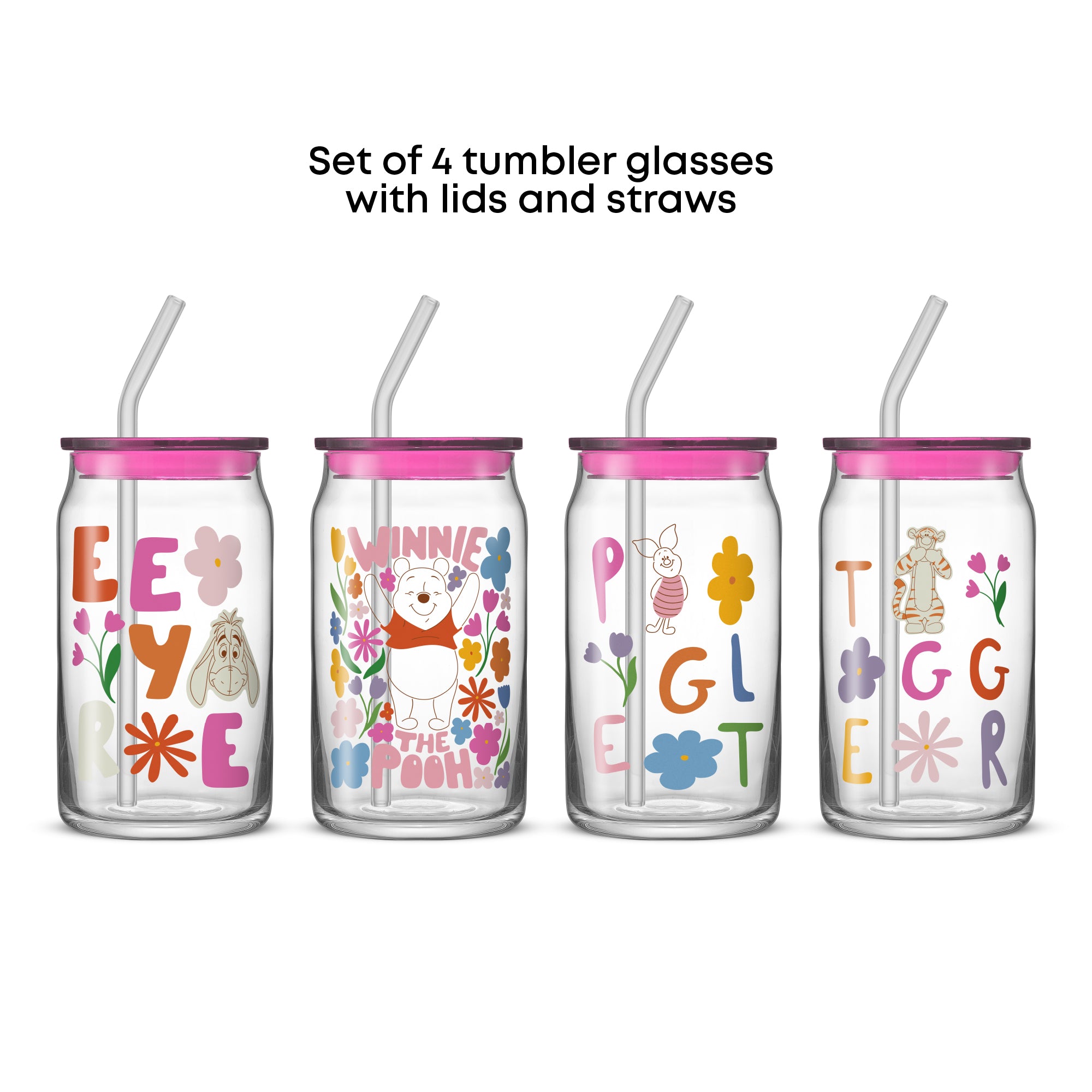 joyjolt-disney-winnie-the-pooh-friends-flower-power-tumbler-glasses-set-of-4 image 4