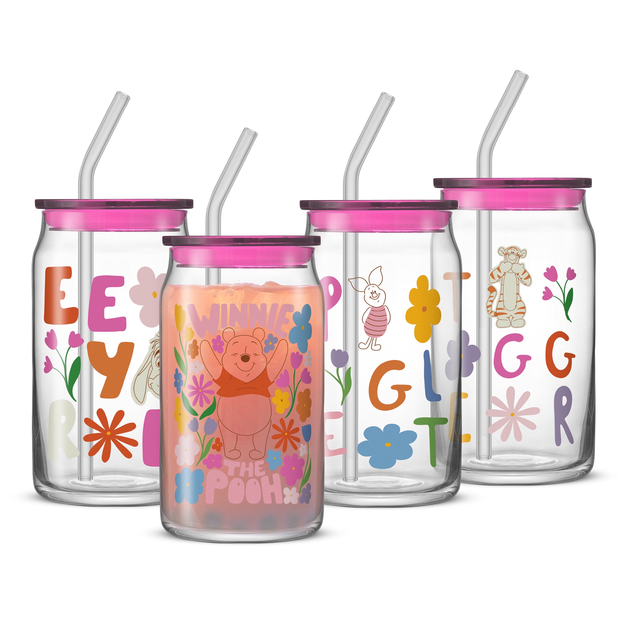 joyjolt-disney-winnie-the-pooh-friends-flower-power-tumbler-glasses-set-of-4 image 1