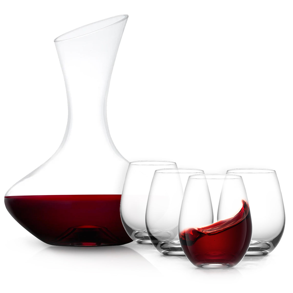 joyjolt-lancia-crystal-wine-decanter-set-40-oz-decanter-4-stemless-glasses image 2