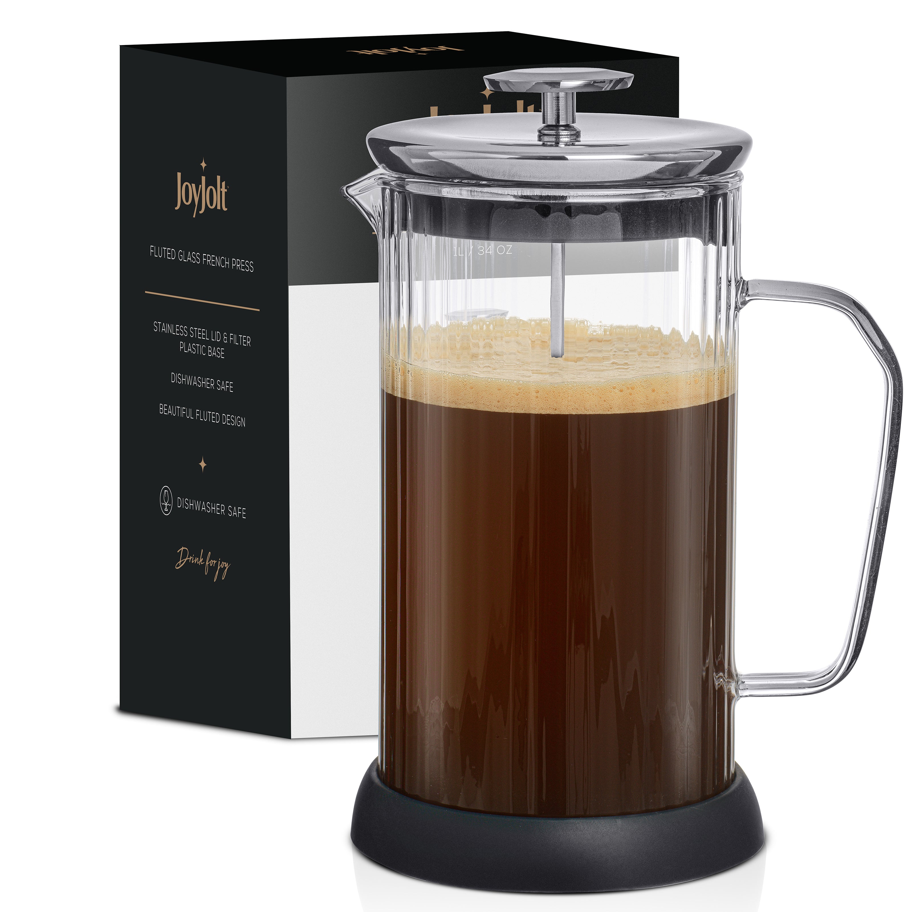 joyjolt-fluted-french-press-33-8-oz-borosilicate-glass-coffee-maker-with-stainle image 7