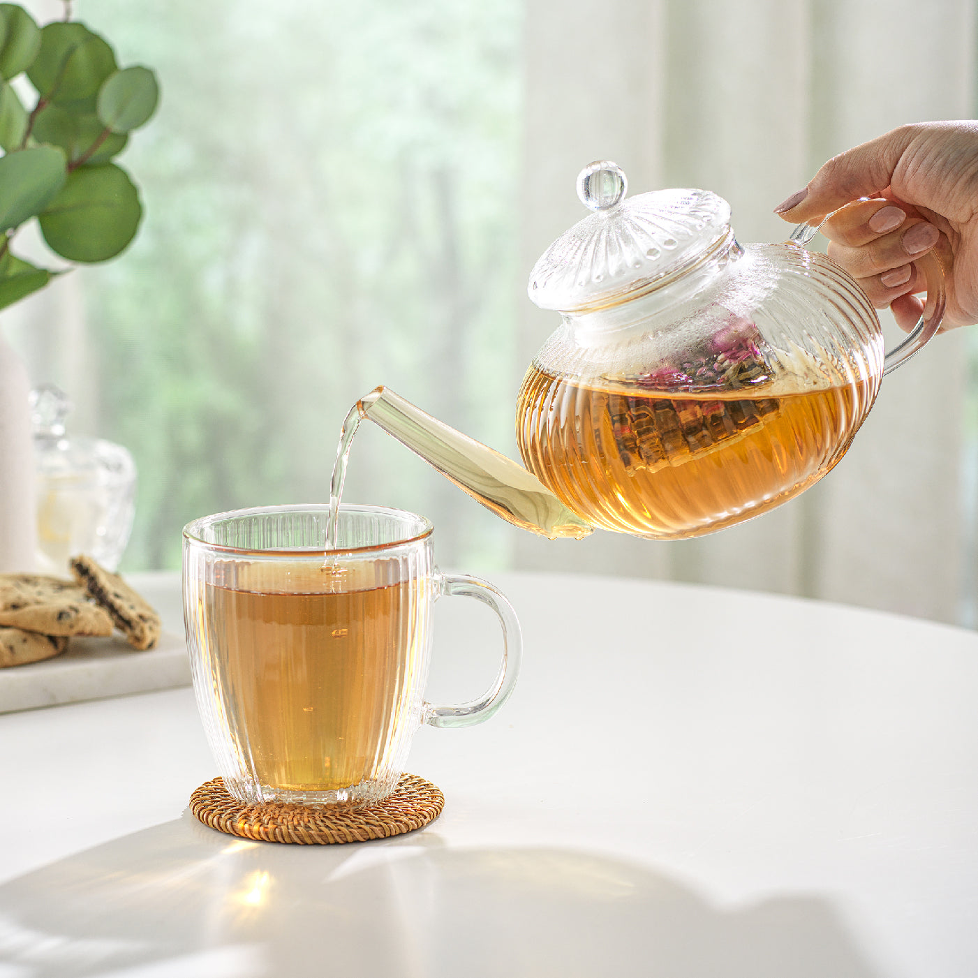 joyjolt-fluted-glass-tea-kettle-double-wall-mug-set-stovetop-safe-with-infuser image 2
