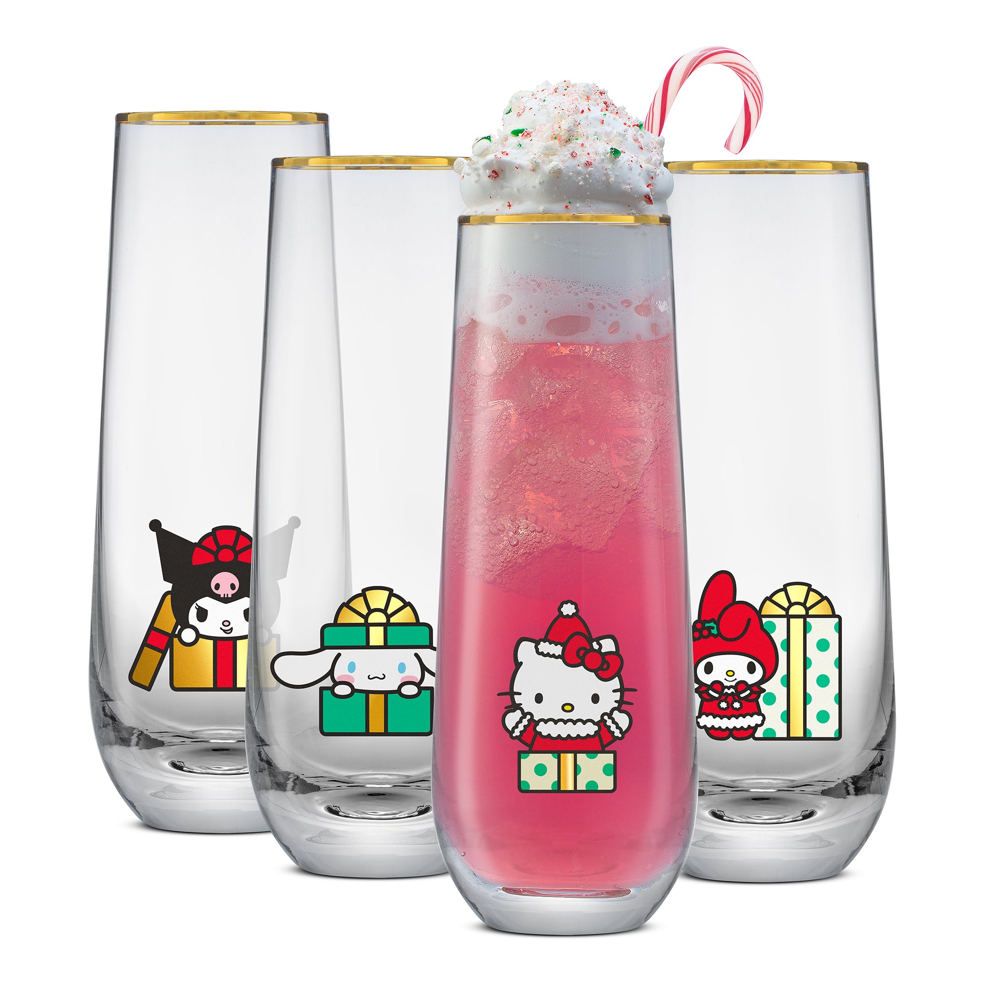 joyjolt-hello-kitty-and-friends-holiday-stemless-flutes-set-of-4 image 1