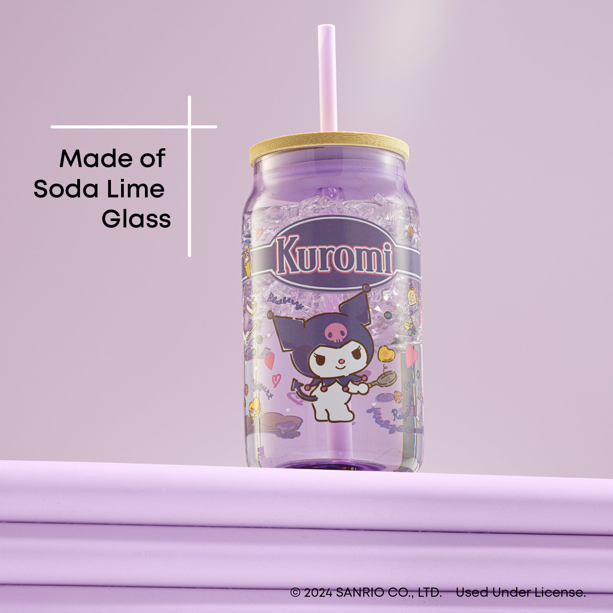 joyjolt-hello-kitty-friends-kuromi-glass-tumbler-with-bamboo-lid-and-straw-16-oz image 4
