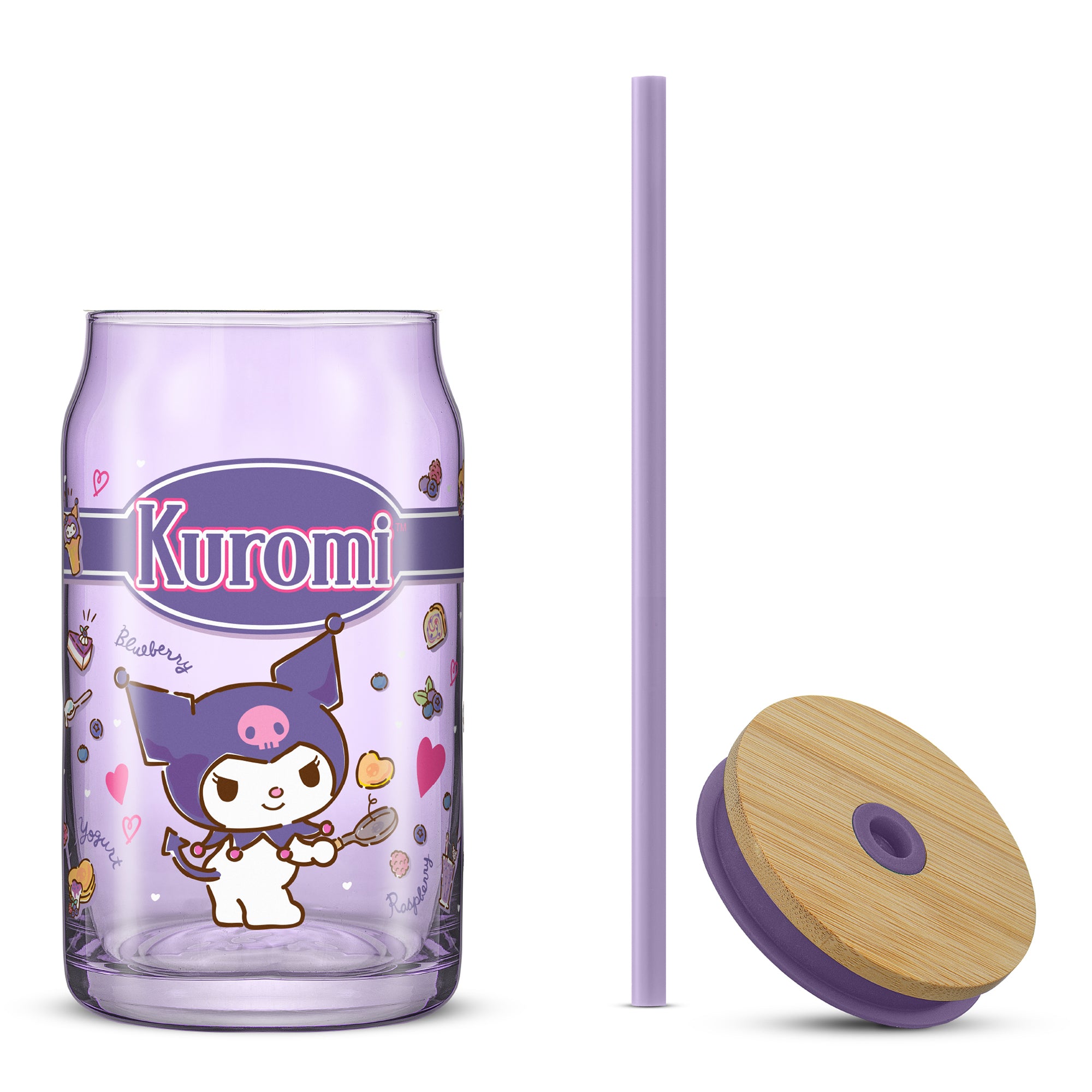 joyjolt-hello-kitty-friends-kuromi-glass-tumbler-with-bamboo-lid-and-straw-16-oz image 8