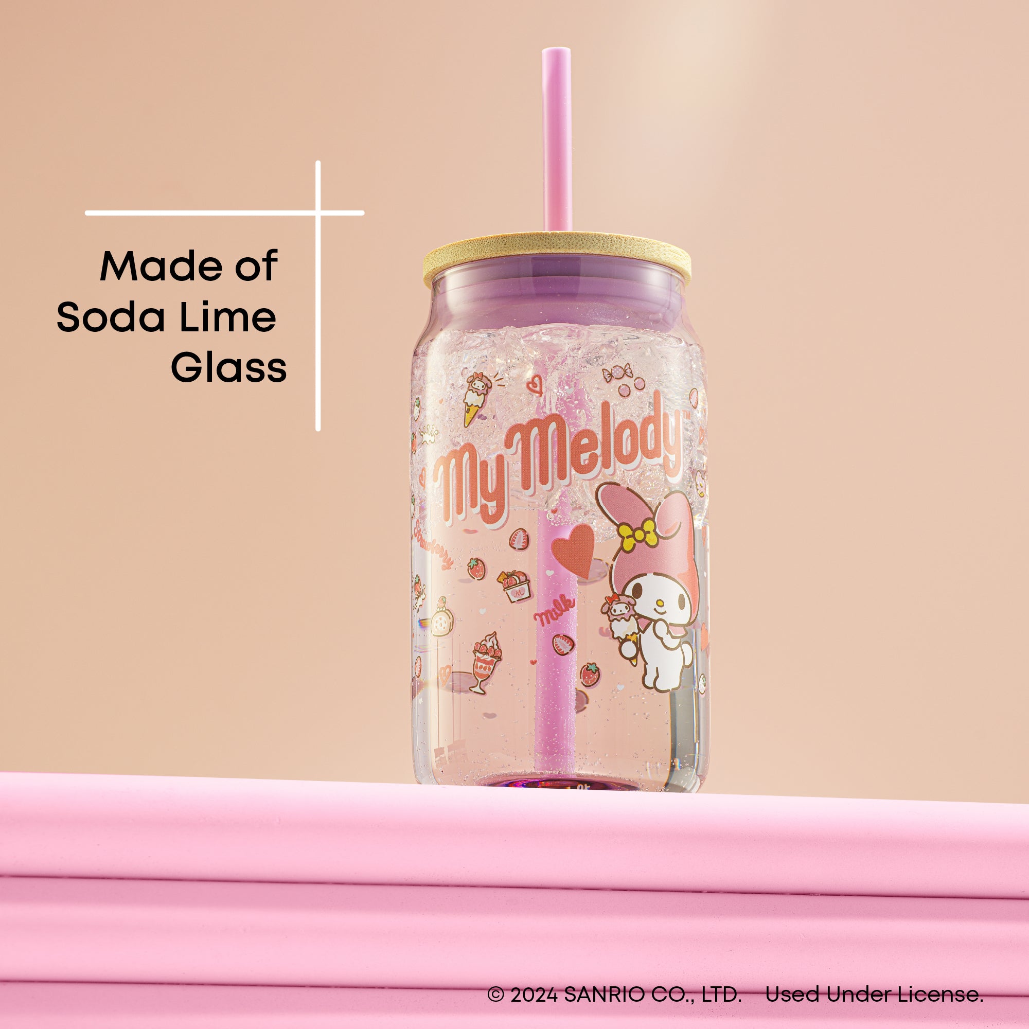 joyjolt-hello-kitty-friends-my-melody-glass-tumbler-16-oz-with-bamboo-lid-straw image 4