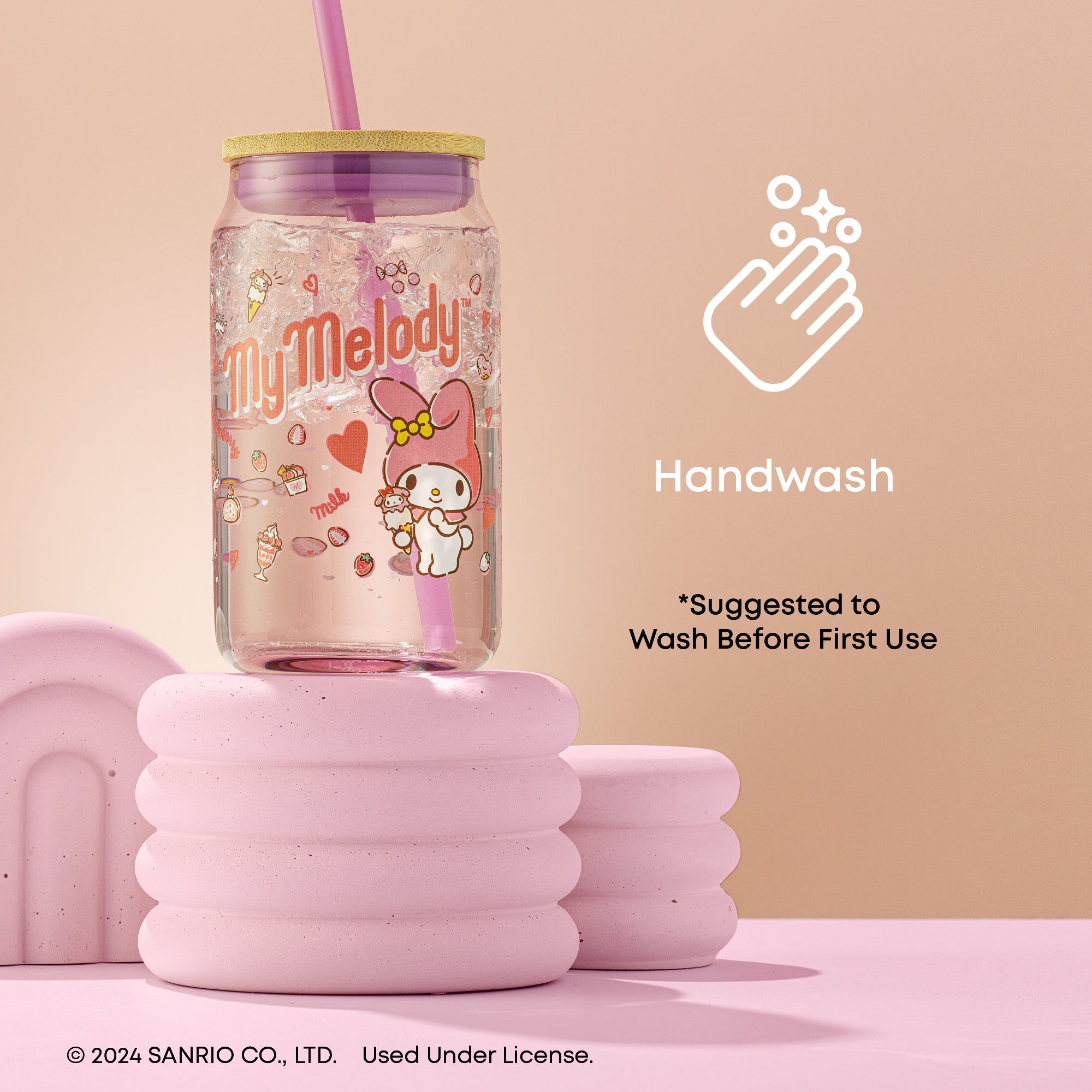 joyjolt-hello-kitty-friends-my-melody-glass-tumbler-16-oz-with-bamboo-lid-straw image 5