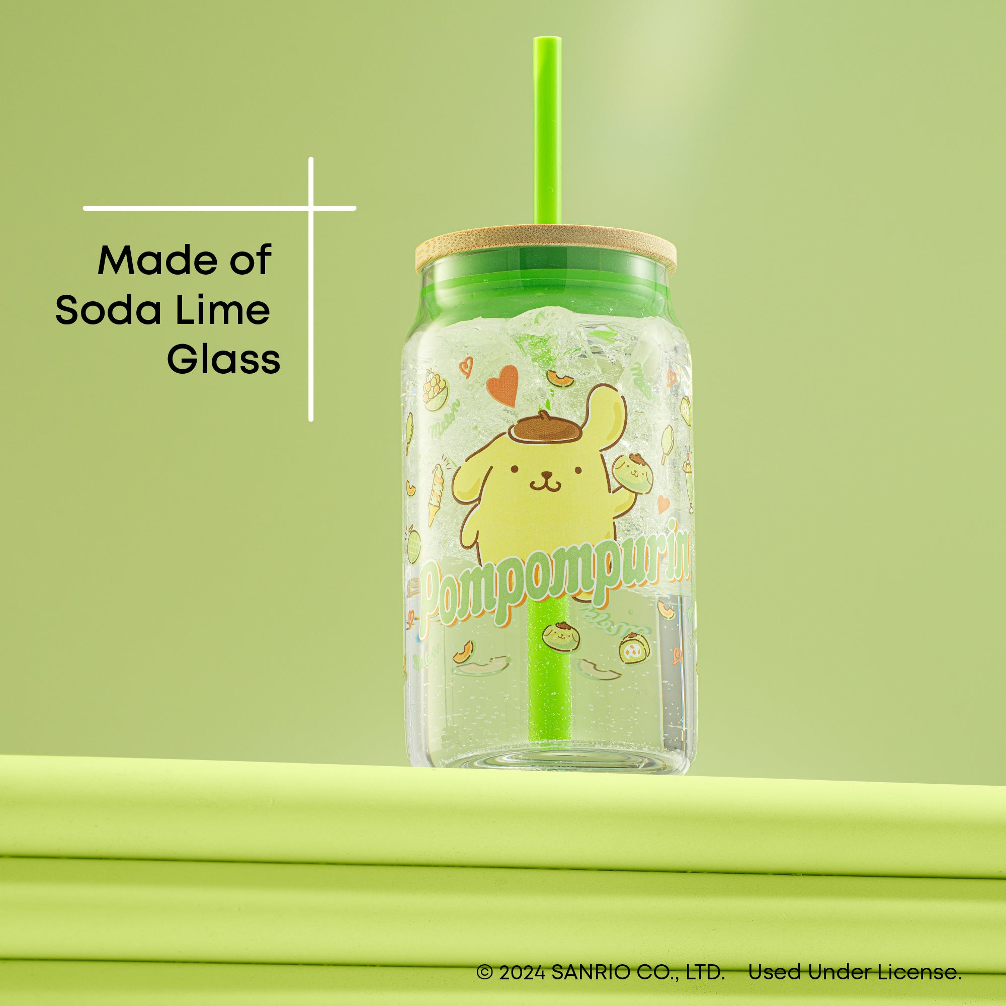 joyjolt-hello-kitty-and-friends-pompompurin-glass-tumbler-with-bamboo-lid-and-st image 4
