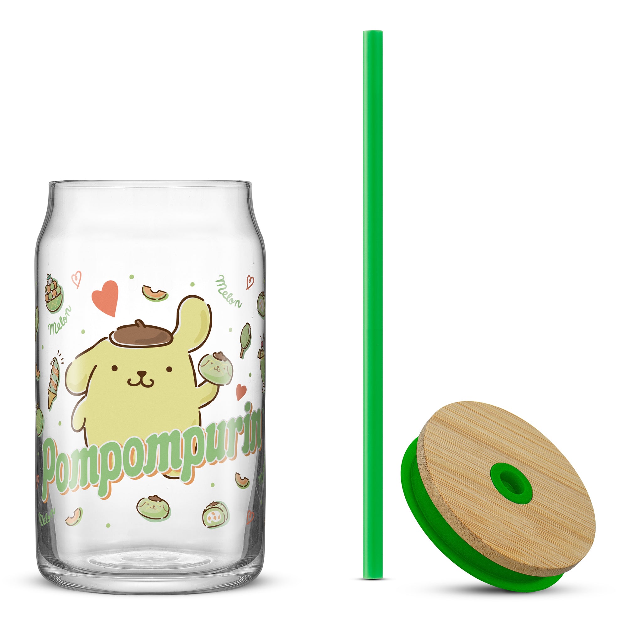 joyjolt-hello-kitty-and-friends-pompompurin-glass-tumbler-with-bamboo-lid-and-st image 8