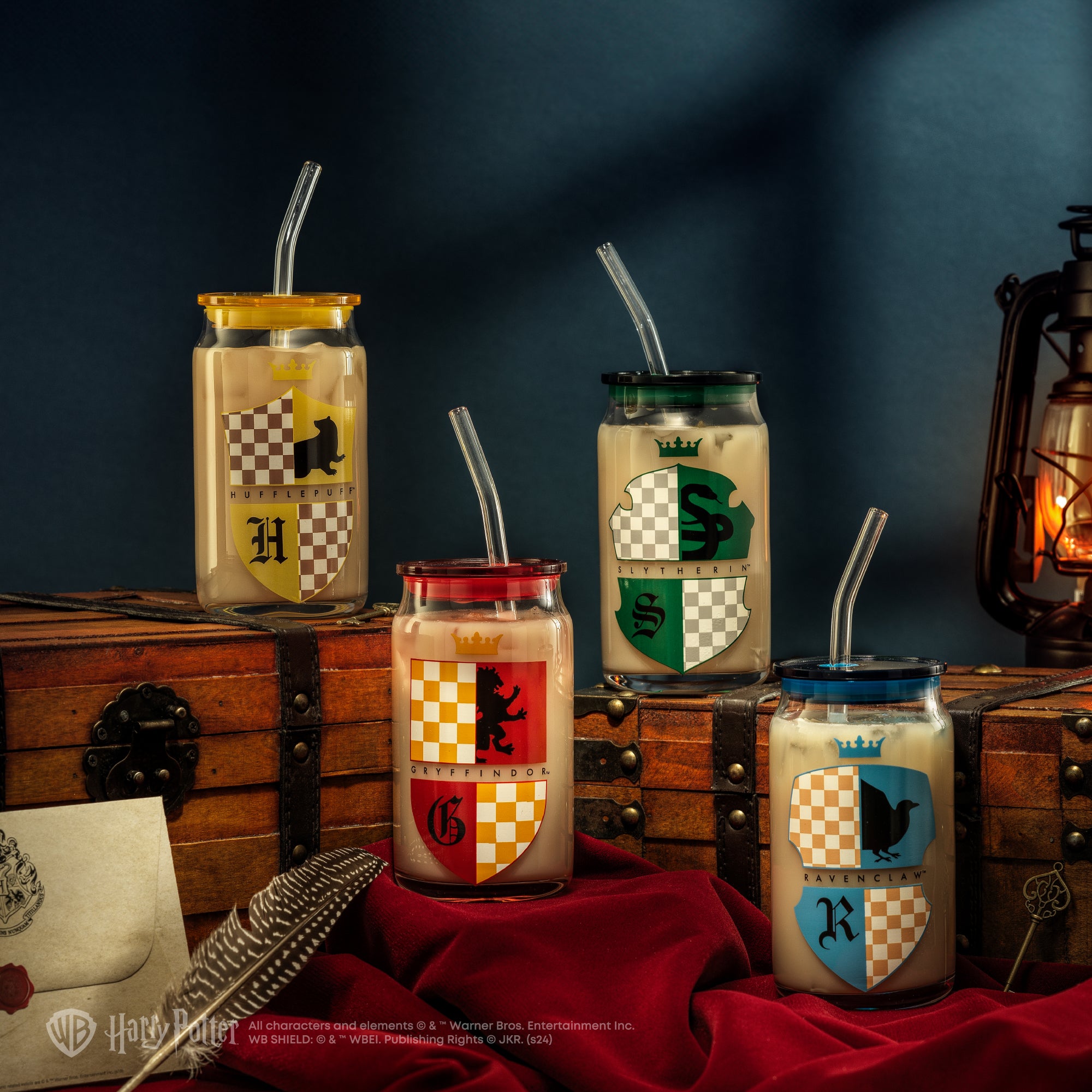joyjolt-harry-potter-house-crests-tumbler-glasses-with-lids-set-of-4-16-oz-each image 2