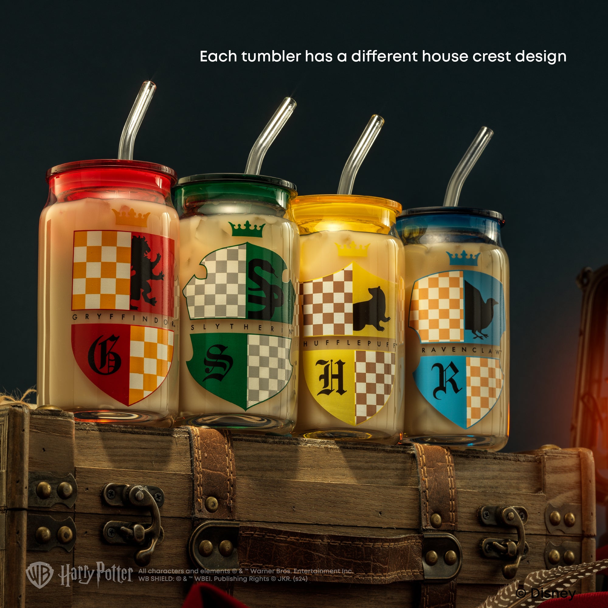 joyjolt-harry-potter-house-crests-tumbler-glasses-with-lids-set-of-4-16-oz-each image 3