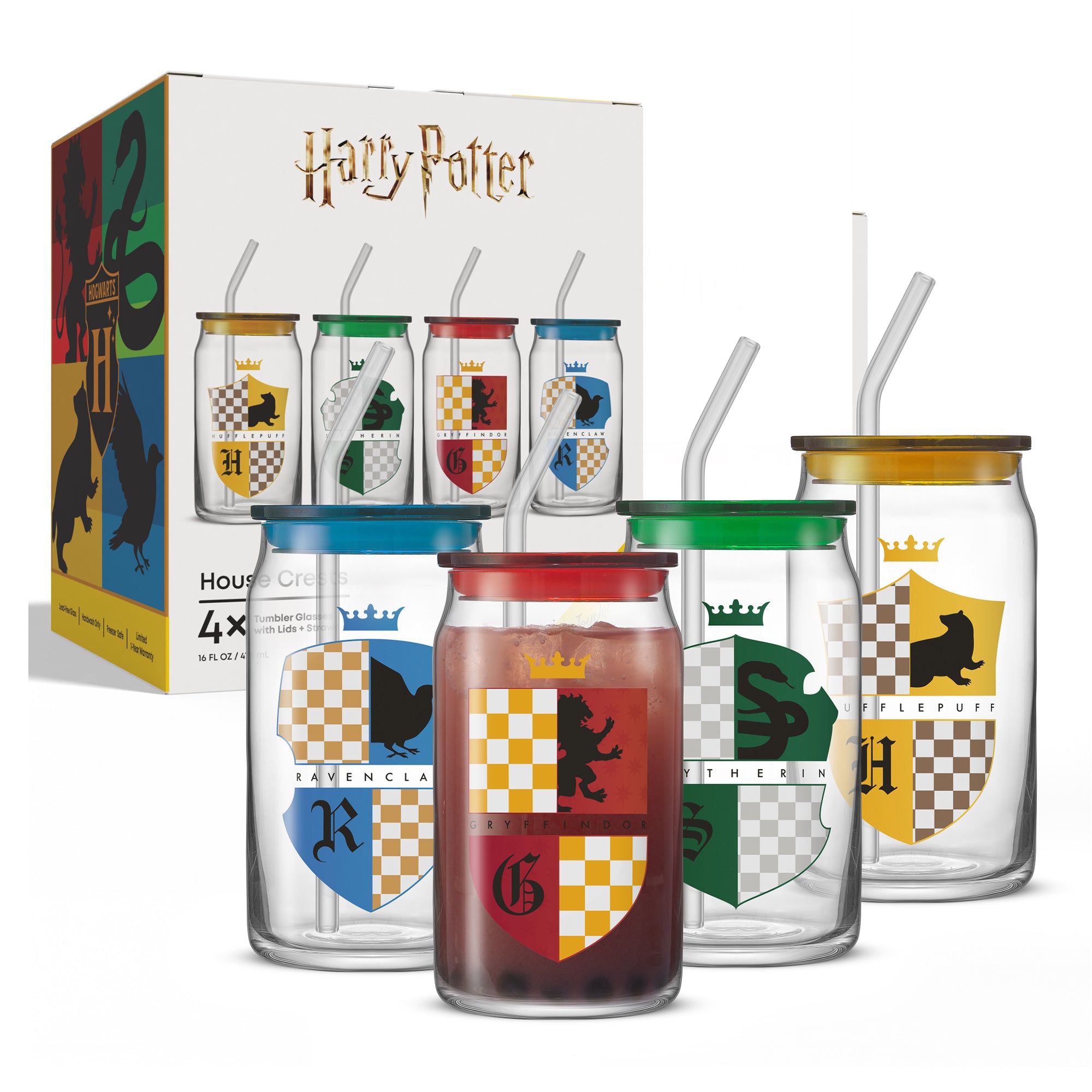 joyjolt-harry-potter-house-crests-tumbler-glasses-with-lids-set-of-4-16-oz-each image 8