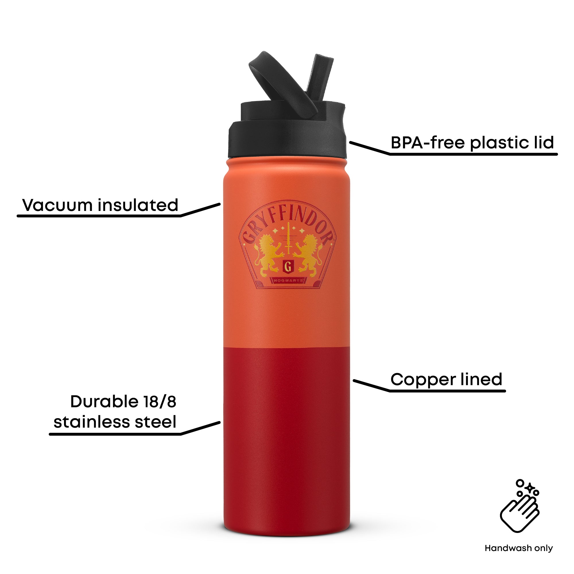 joyjolt-harry-potter-gryffindor-stainless-steel-water-bottle-22-oz-with-flip-str image 3