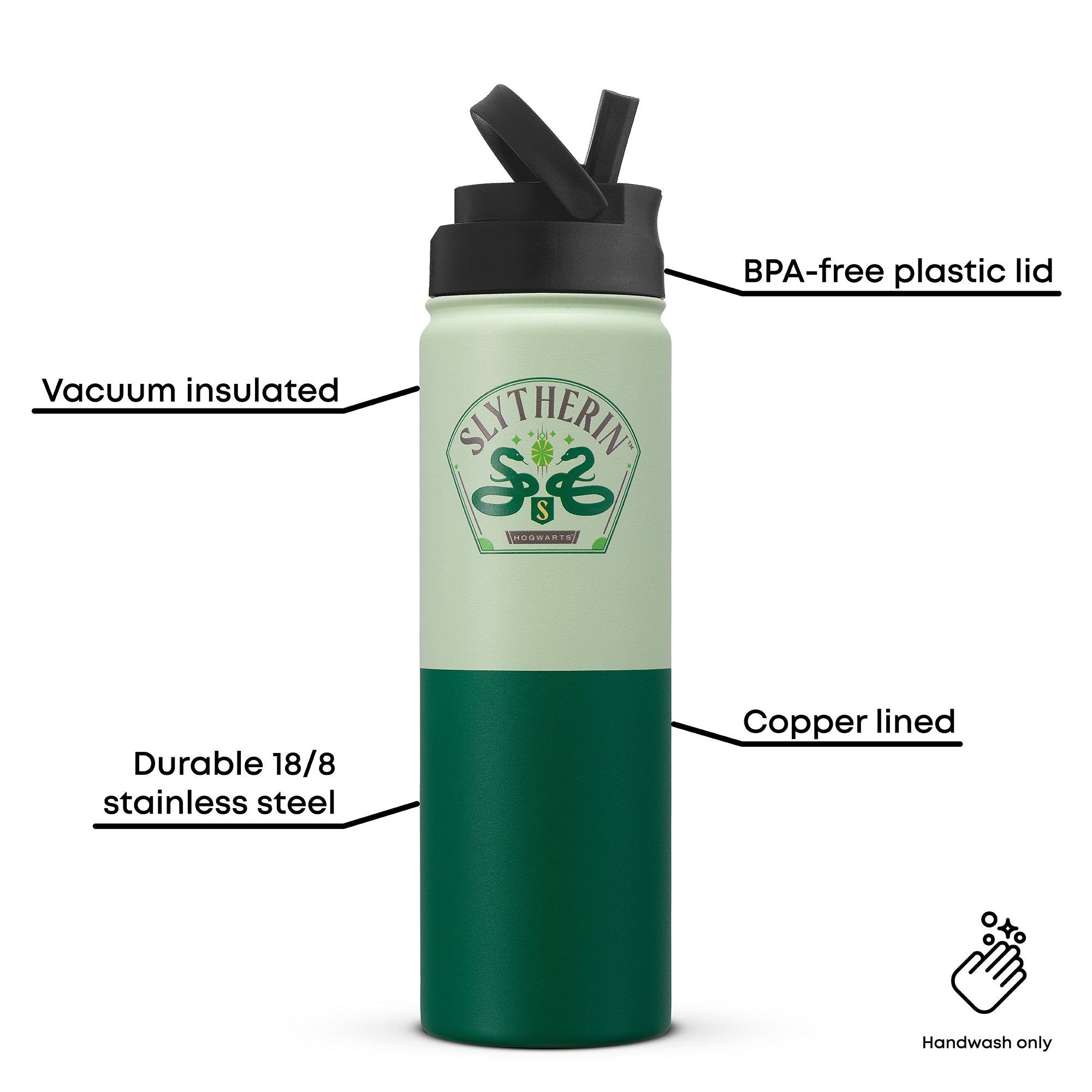 joyjolt-harry-potter-slytherin-stainless-steel-water-bottle-22-oz-with-flip-stra image 3