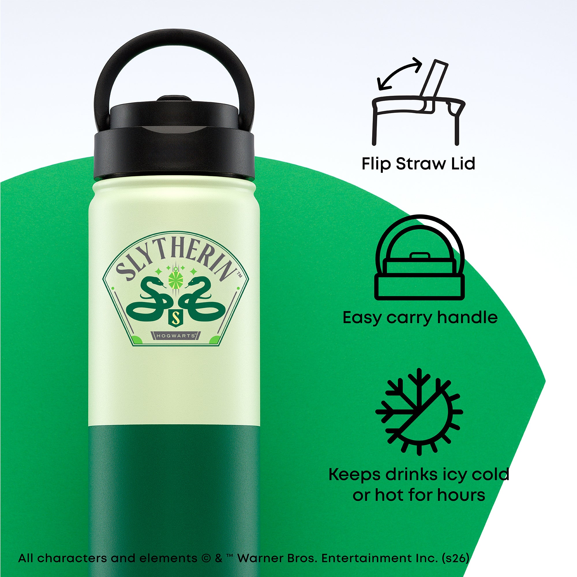 joyjolt-harry-potter-slytherin-stainless-steel-water-bottle-22-oz-with-flip-stra image 4