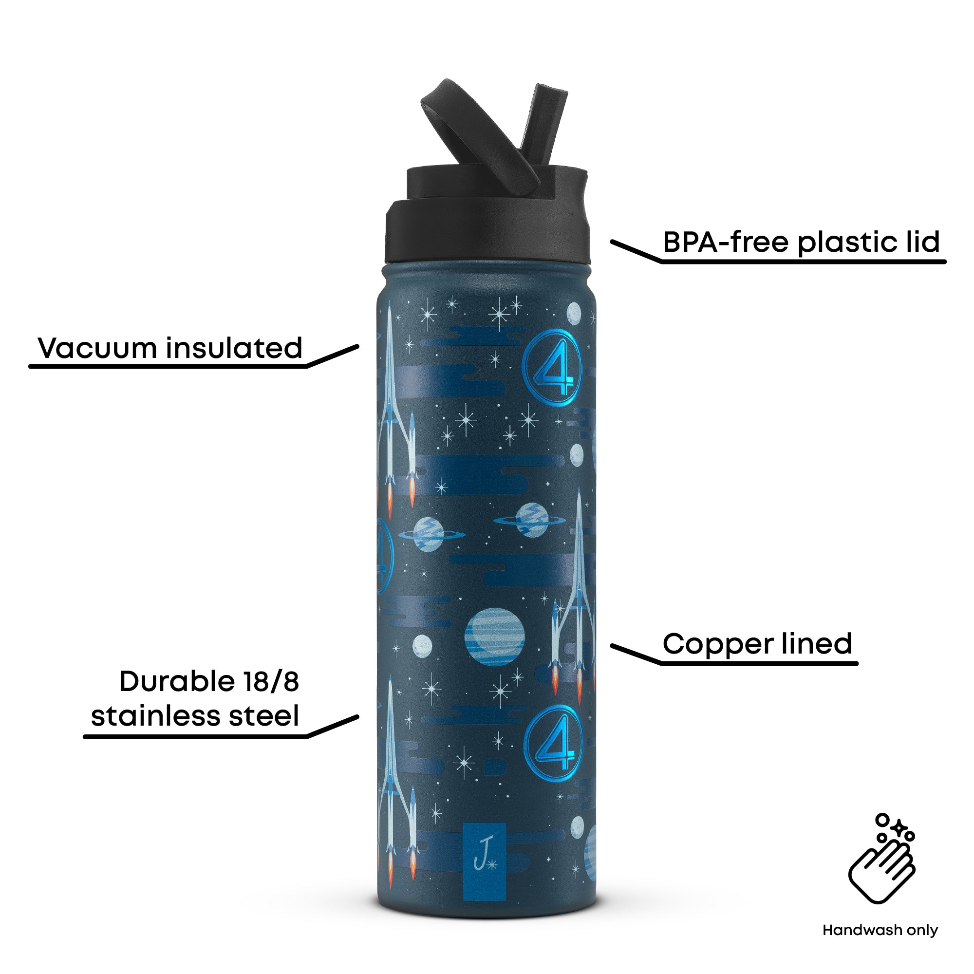 joyjolt-marvel-fantastic-four-22-oz-stainless-steel-water-bottle-with-flip-straw image 3