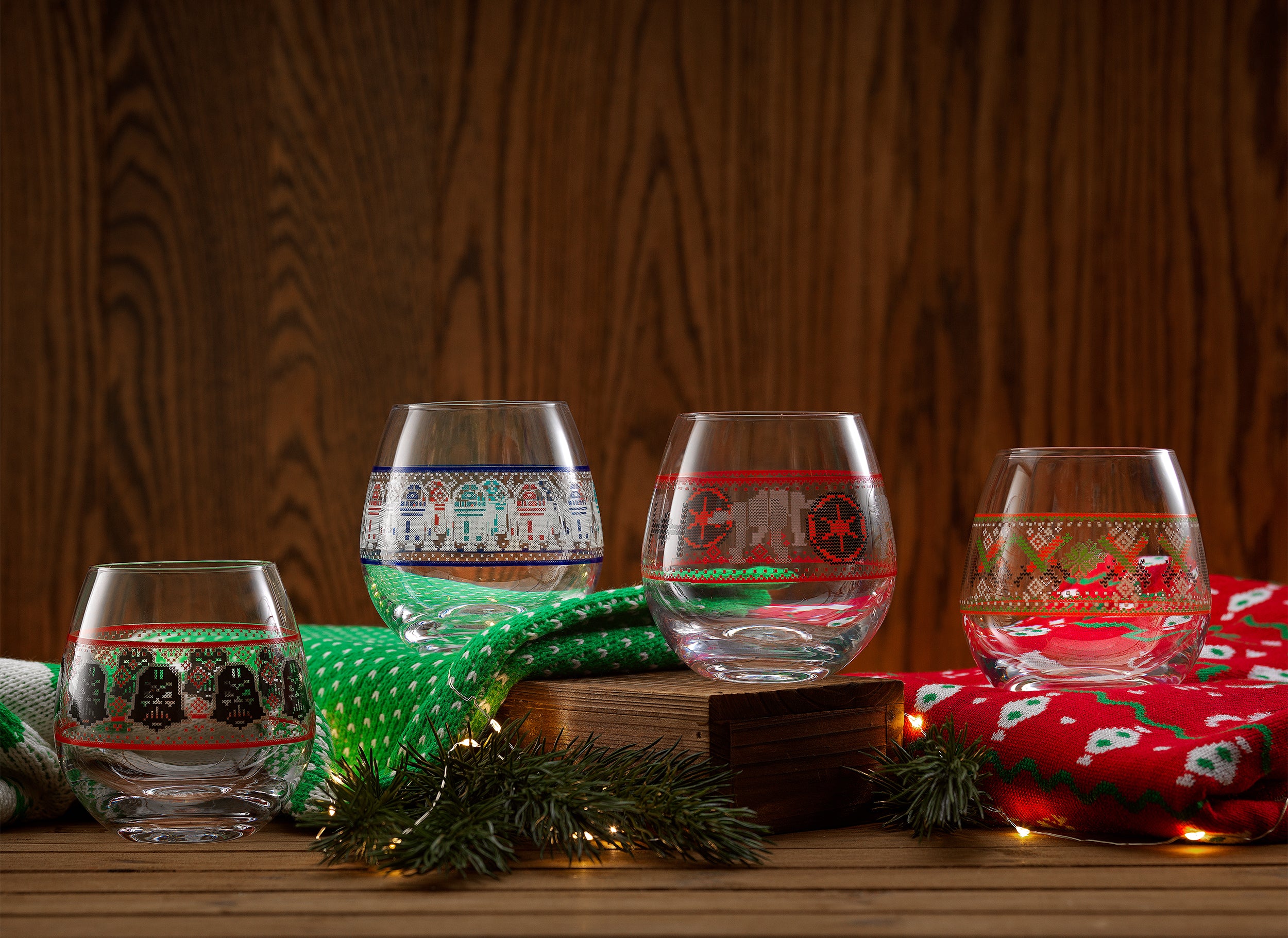 joyjolt-star-wars-ugly-sweater-stemless-glass-set-4-holiday-drinking-glasses image 6