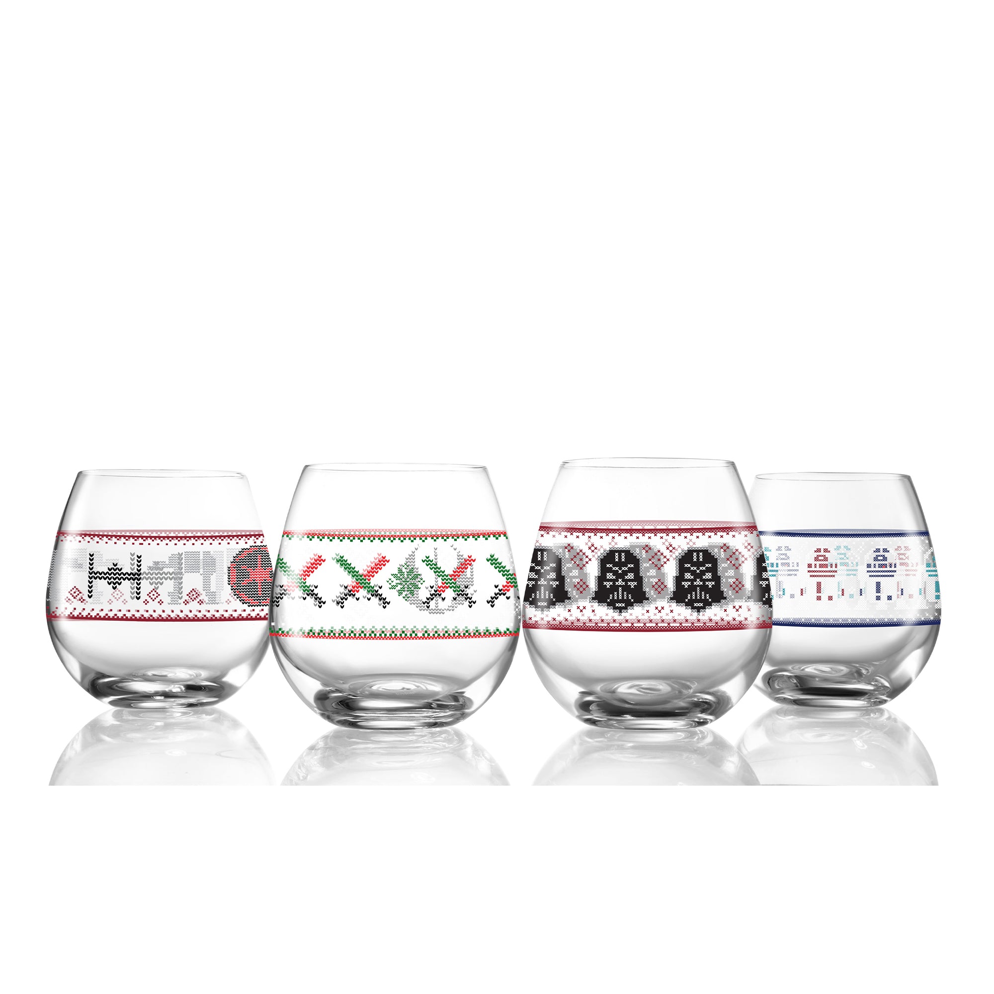 joyjolt-star-wars-ugly-sweater-stemless-glass-set-4-holiday-drinking-glasses image 1