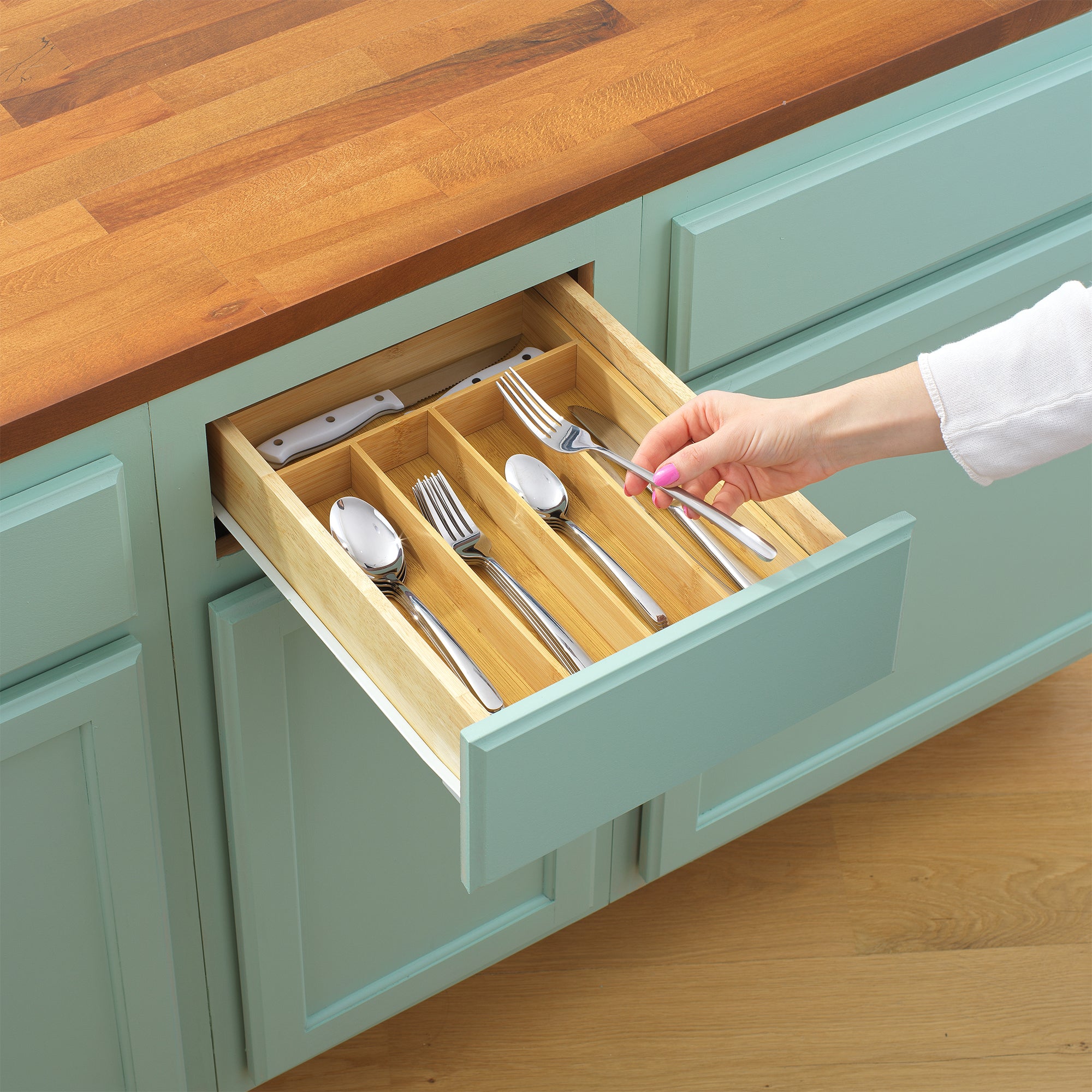 joyjolt-5-compartment-bamboo-drawer-organizer image 2