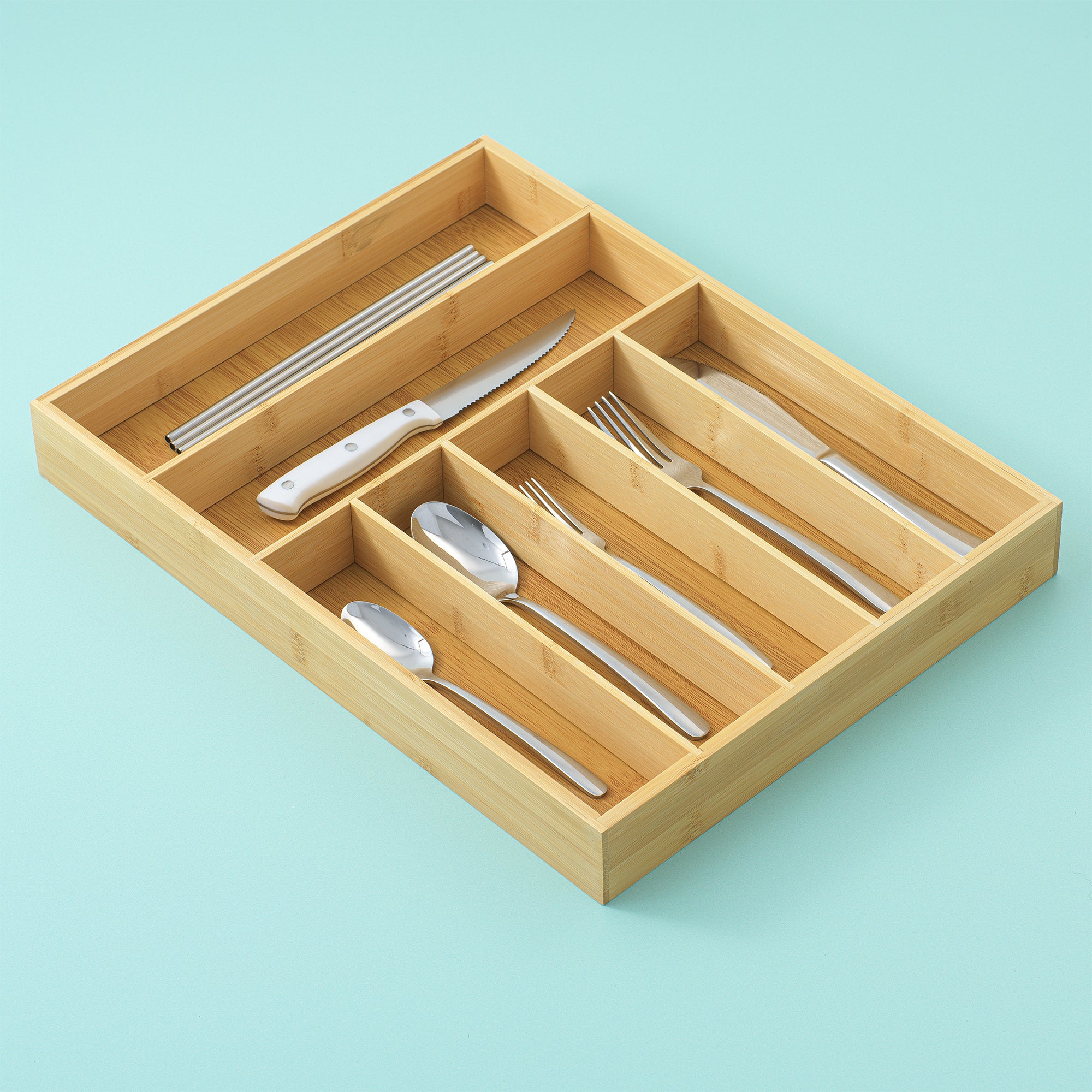 joyjolt-7-compartment-bamboo-drawer-organizer-natural image 8