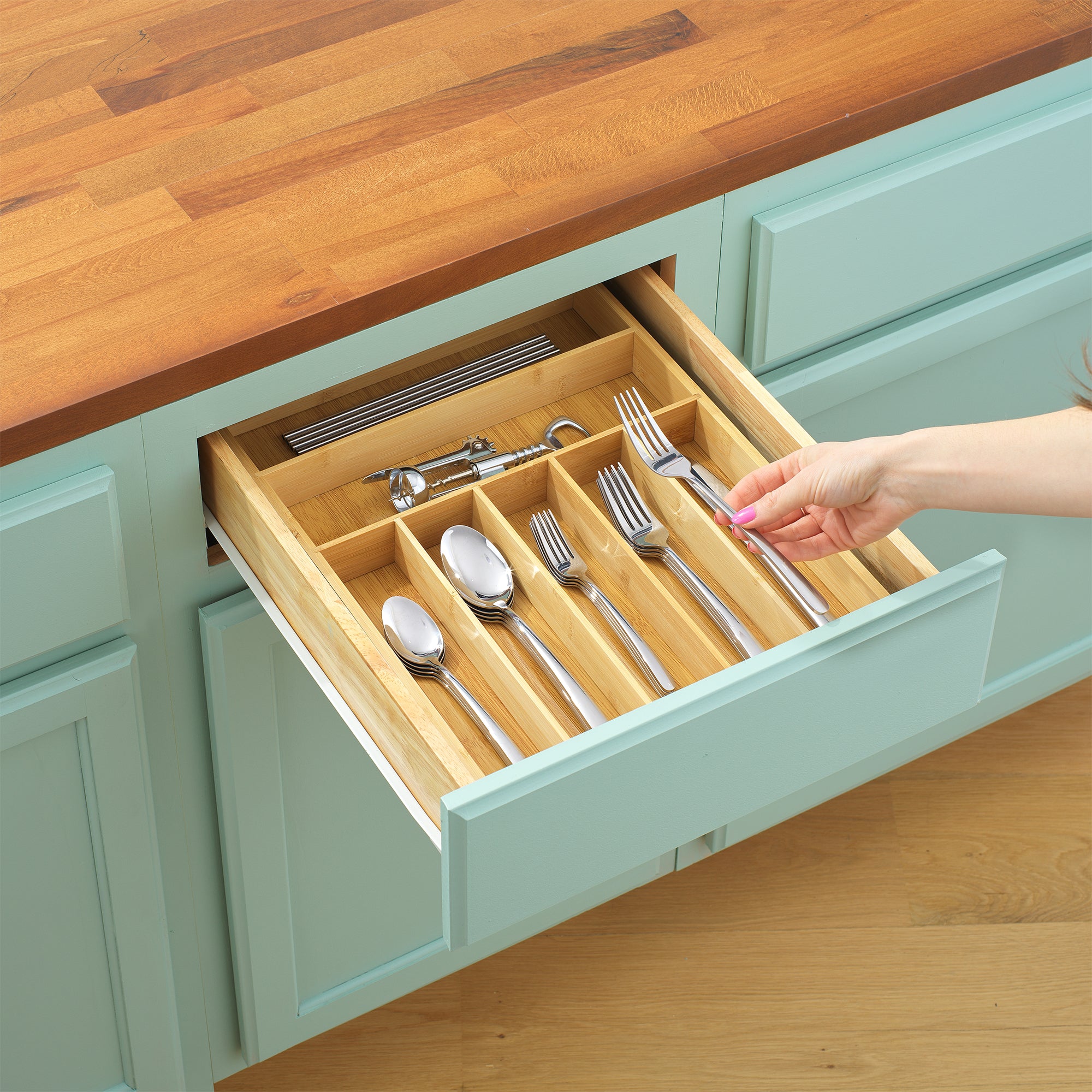joyjolt-7-compartment-bamboo-drawer-organizer-natural image 2