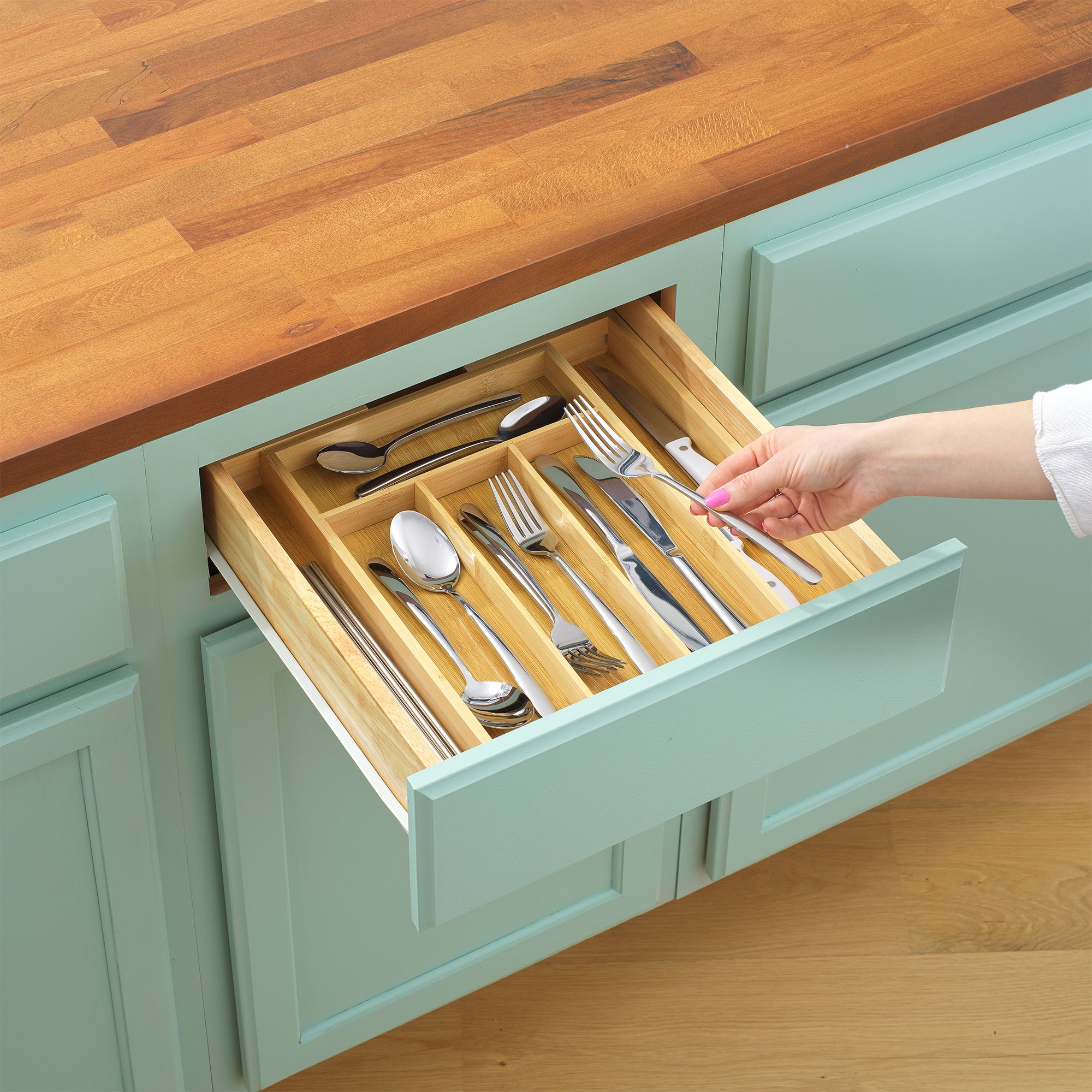 joyjolt-expandable-bamboo-drawer-organizer-4-to-6-slots image 2