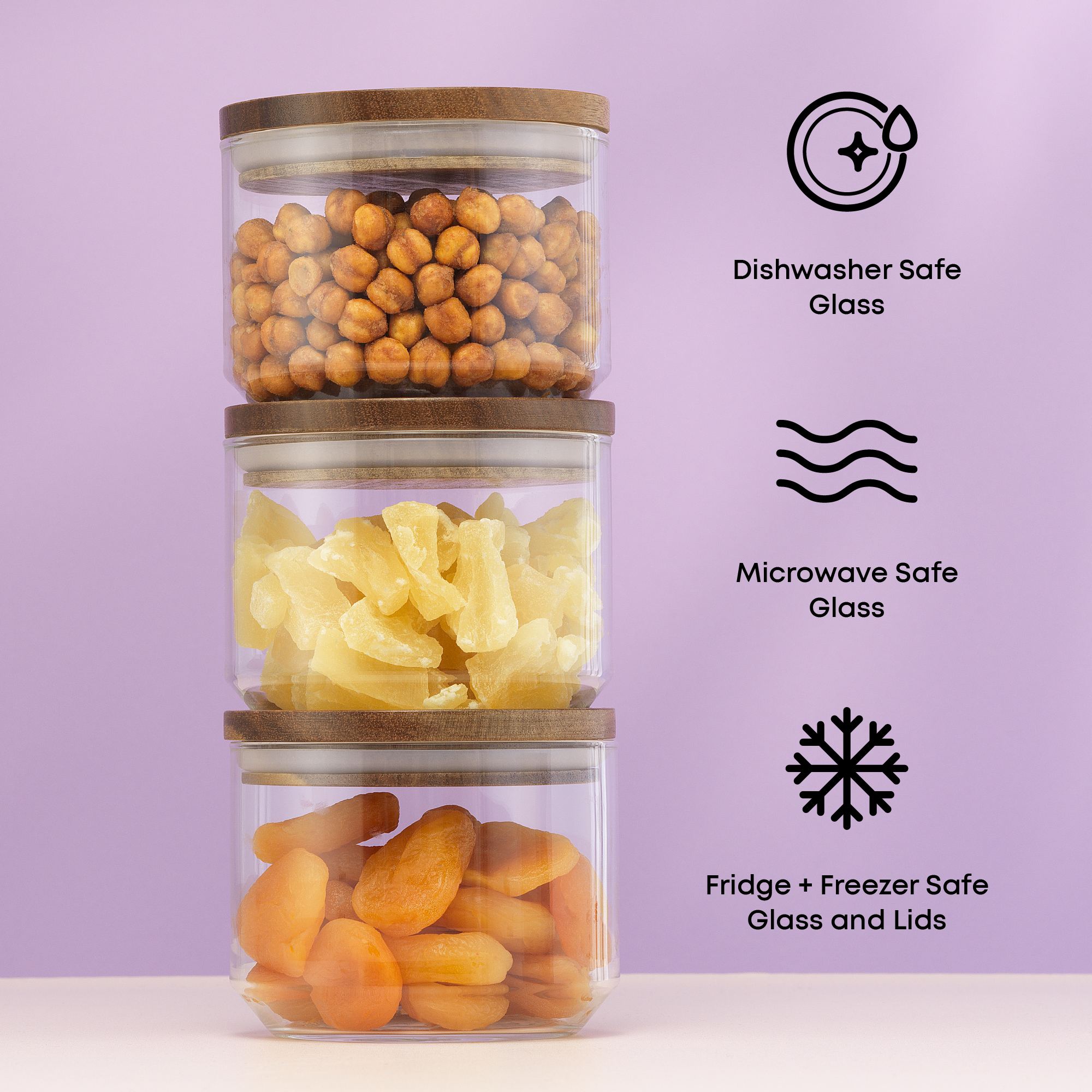 joyjolt-holden-stackable-glass-storage-canister-set-with-wood-lids-and-tray-set- image 3