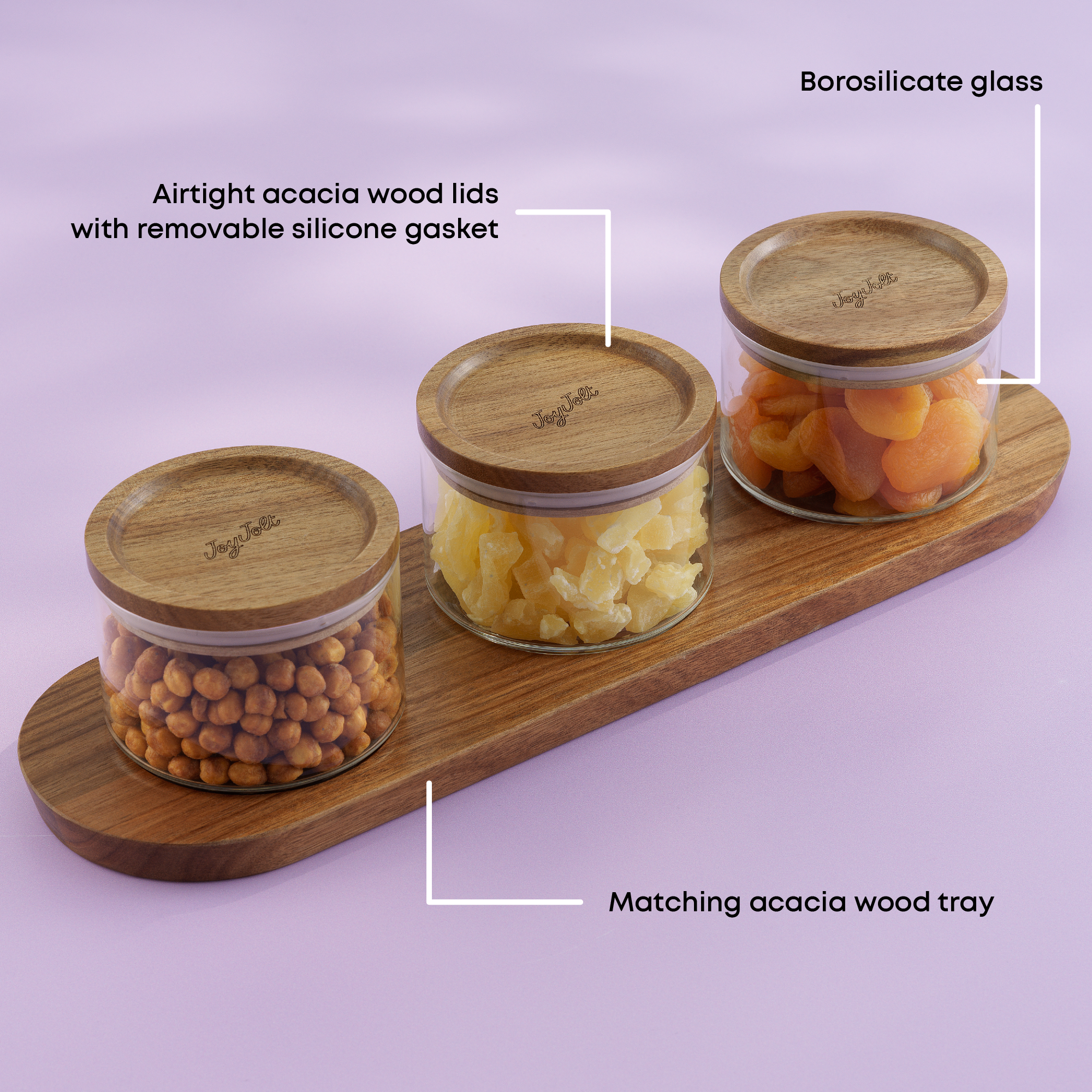 joyjolt-holden-stackable-glass-storage-canister-set-with-wood-lids-and-tray-set- image 4