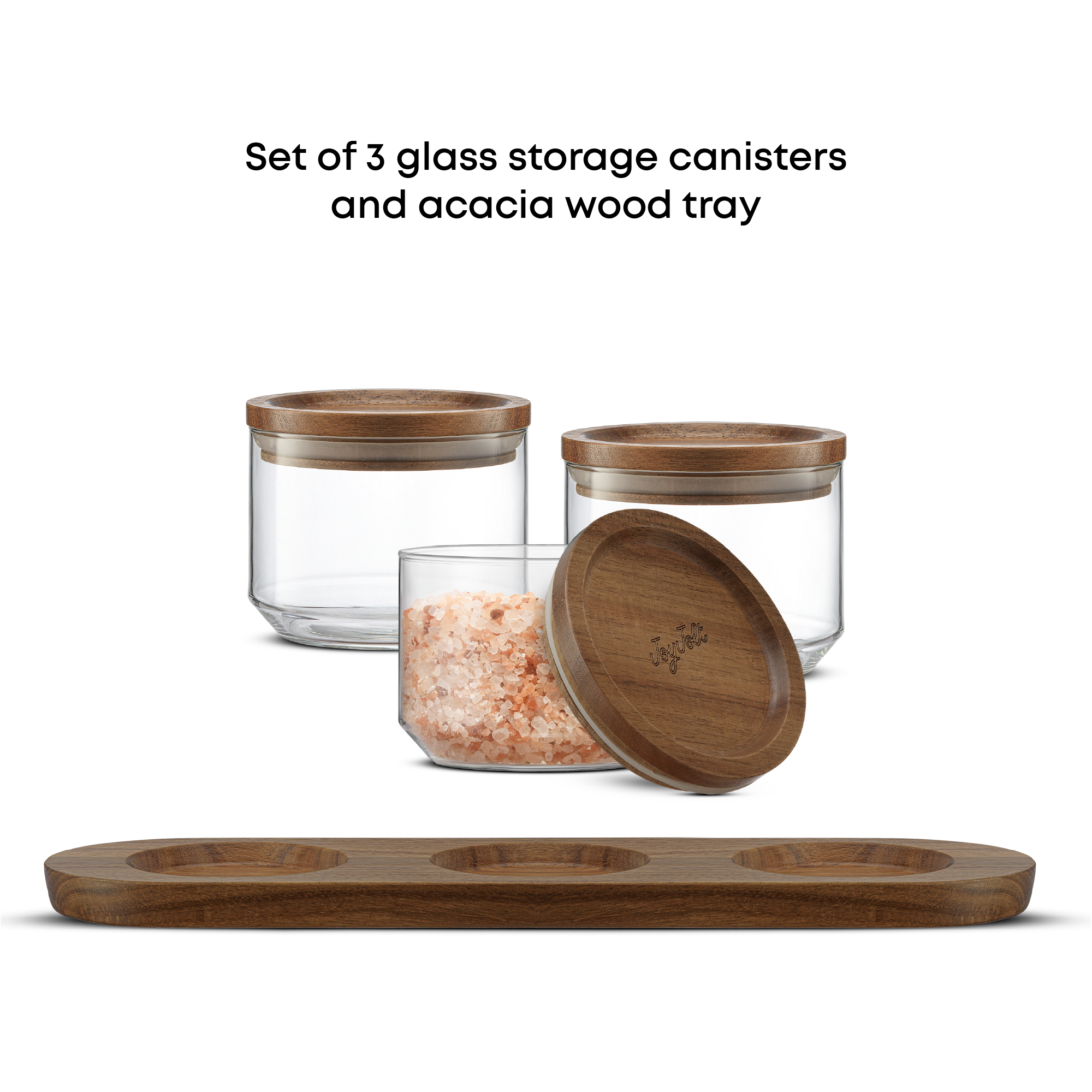 joyjolt-holden-stackable-glass-storage-canister-set-with-wood-lids-and-tray-set- image 5