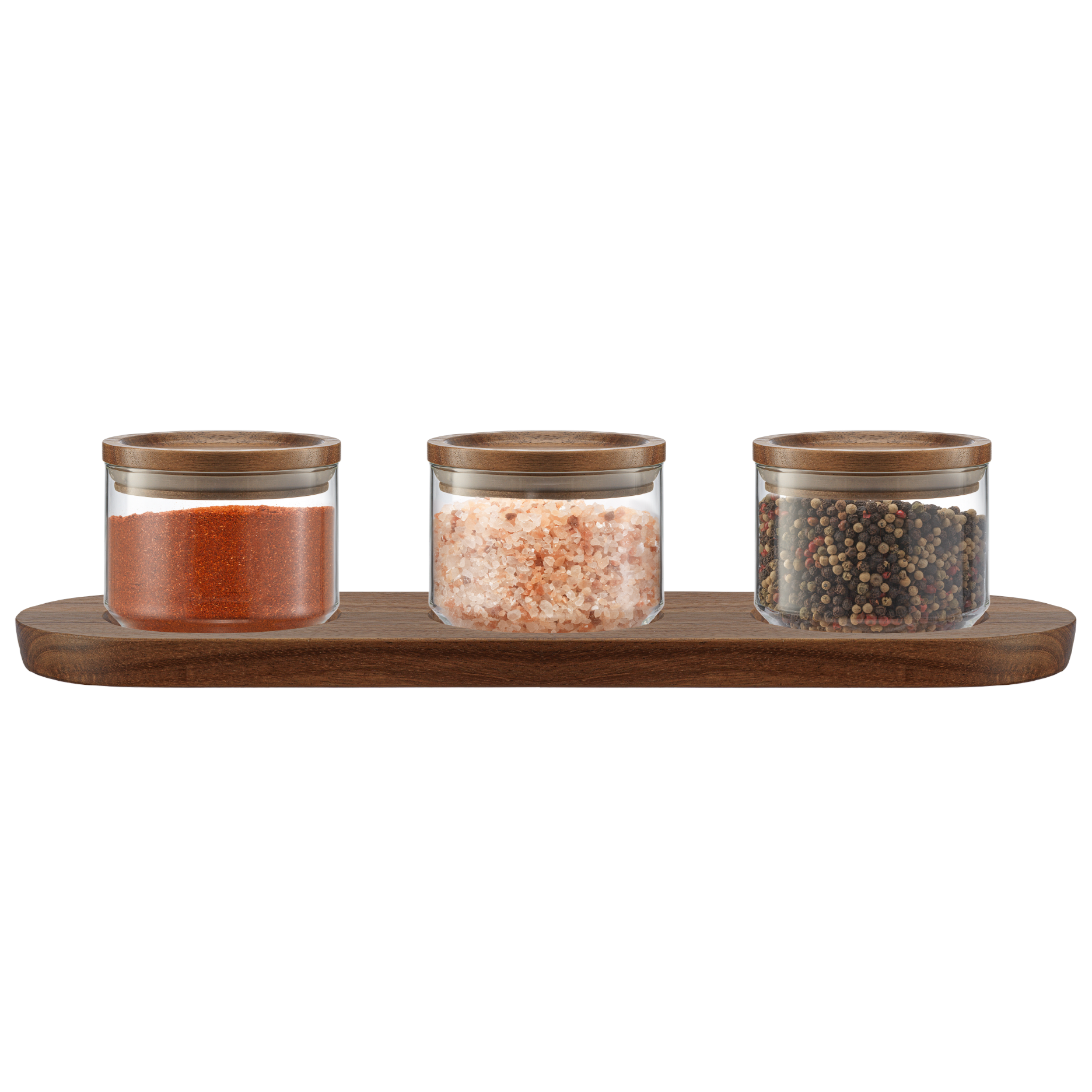 joyjolt-holden-stackable-glass-storage-canister-set-with-wood-lids-and-tray-set- image 1