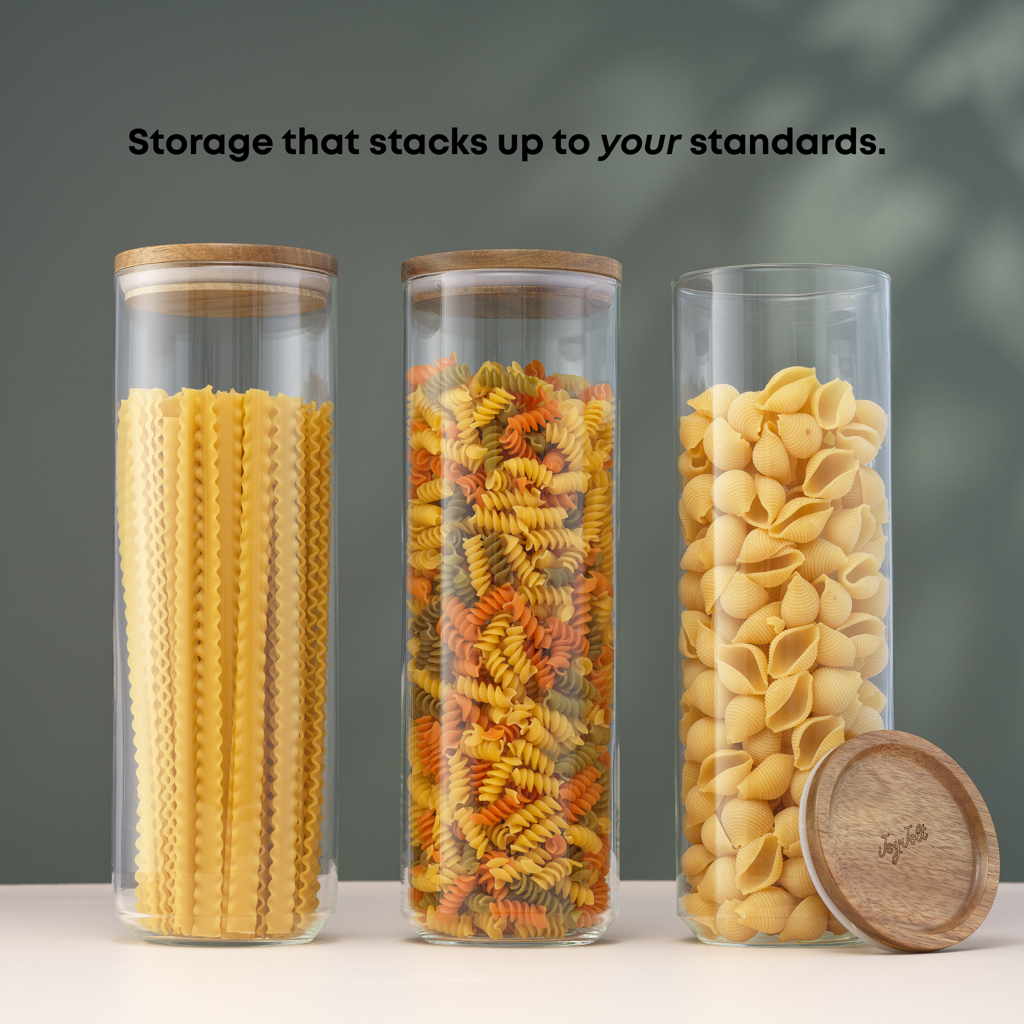 joyjolt-holden-stackable-glass-storage-canister-set-with-acacia-wood-lids image 2