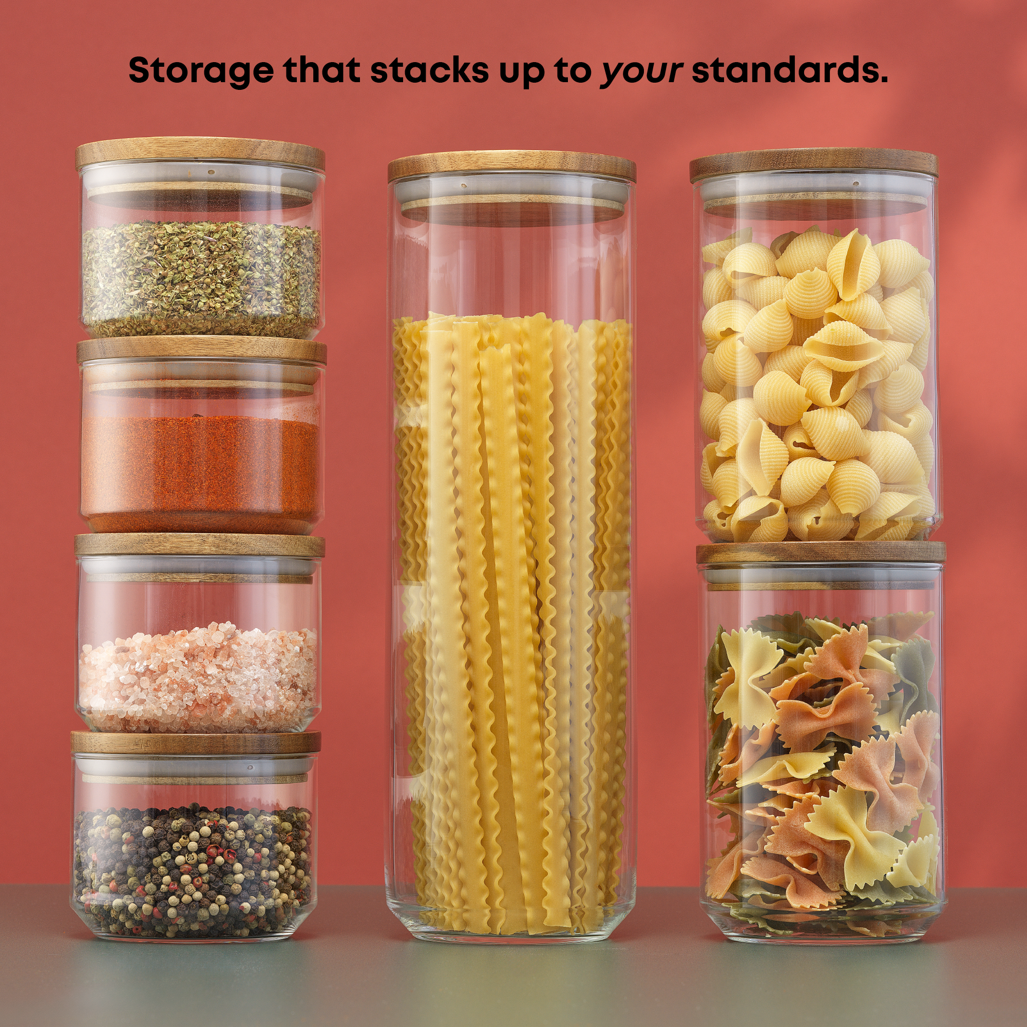 joyjolt-holden-7-piece-stackable-glass-canister-set-with-acacia-wood-lids image 2