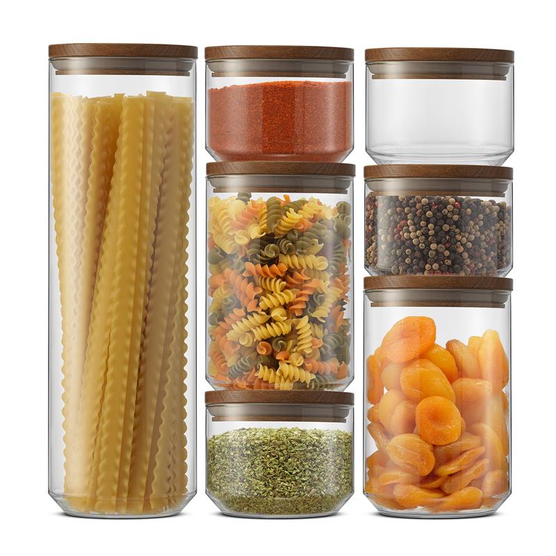 joyjolt-holden-7-piece-stackable-glass-canister-set-with-acacia-wood-lids image 1