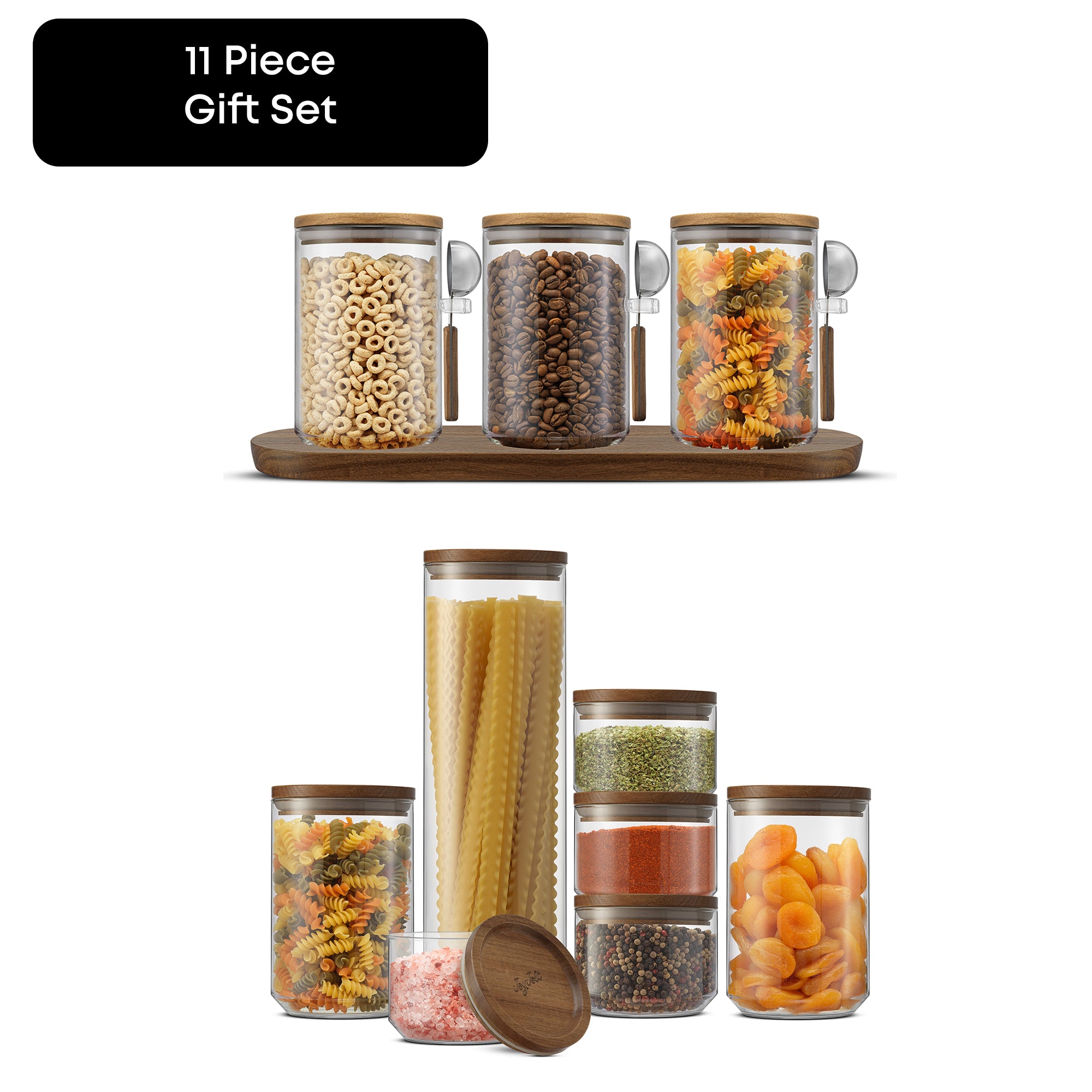 joyjolt-holden-11-piece-glass-canister-set-with-acacia-wood-tray image 1